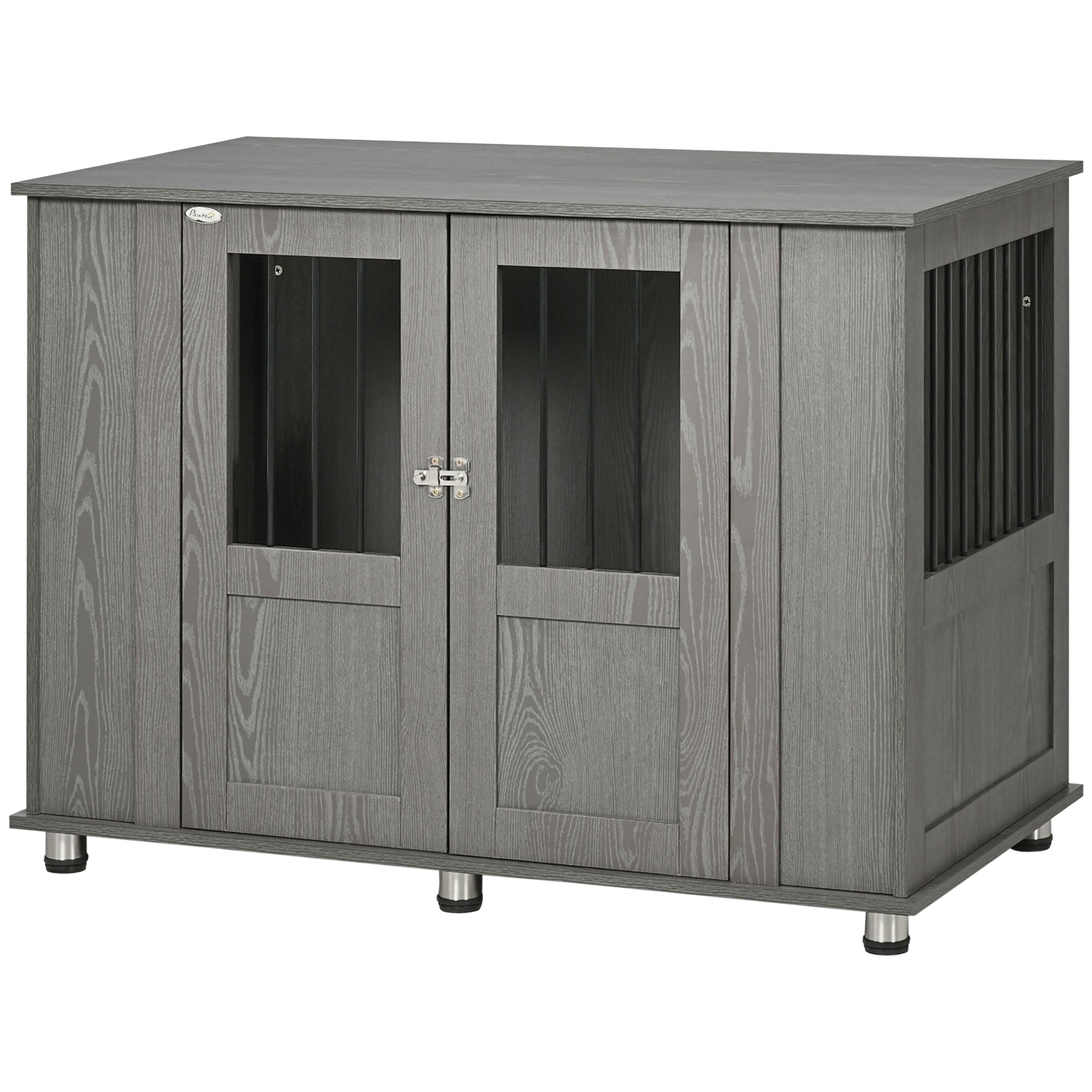 PawHut Hundekäfig Hundebox, 2 Türen, inkl. Verriegelung,116 cm x 60 cm x 87 cm, Grau