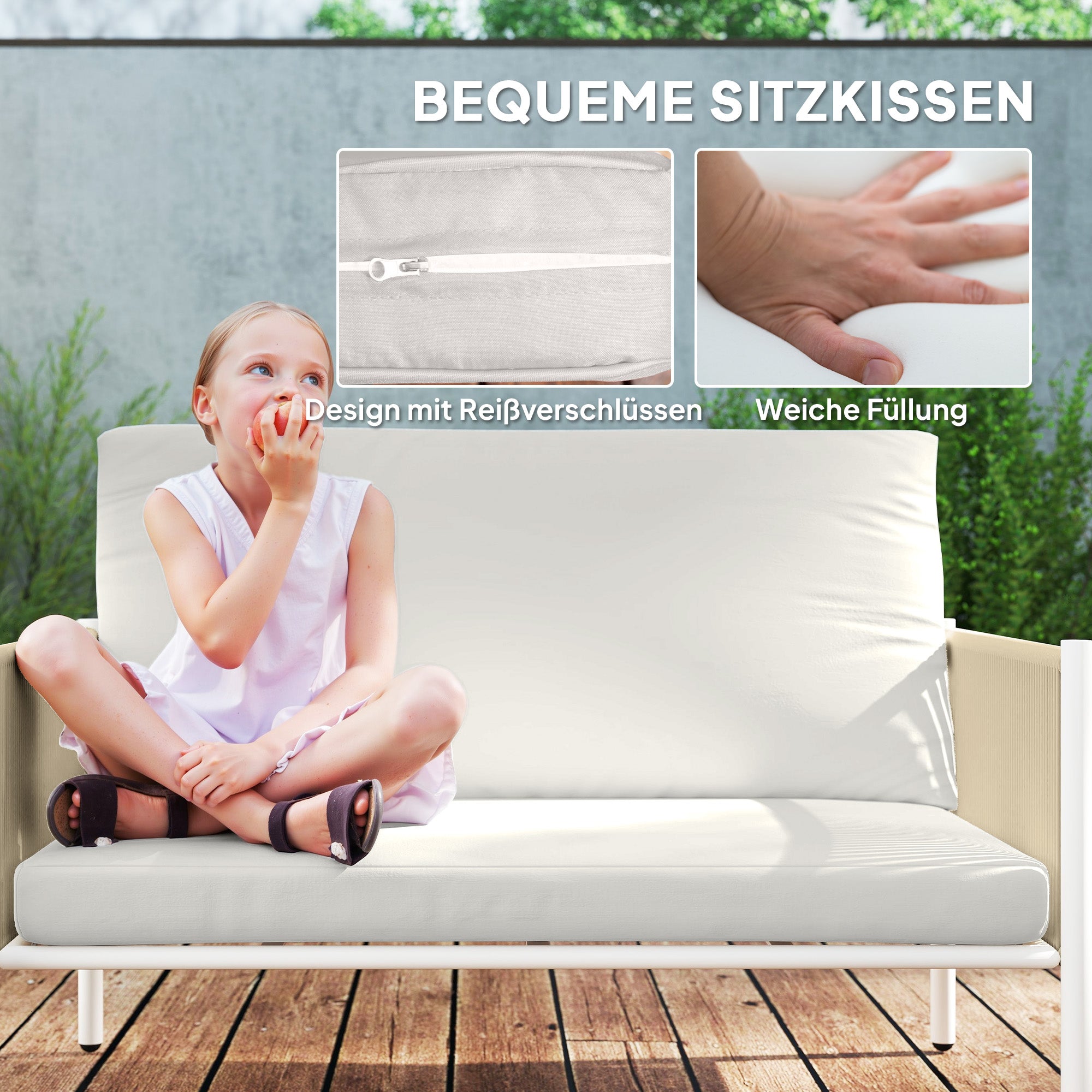 Outsunny Gartenmöbel Set aus Polyrattan Lounge-Set mit 2er Sofa Sessel Glastisch Kissen 4 Personen Braun+Grau