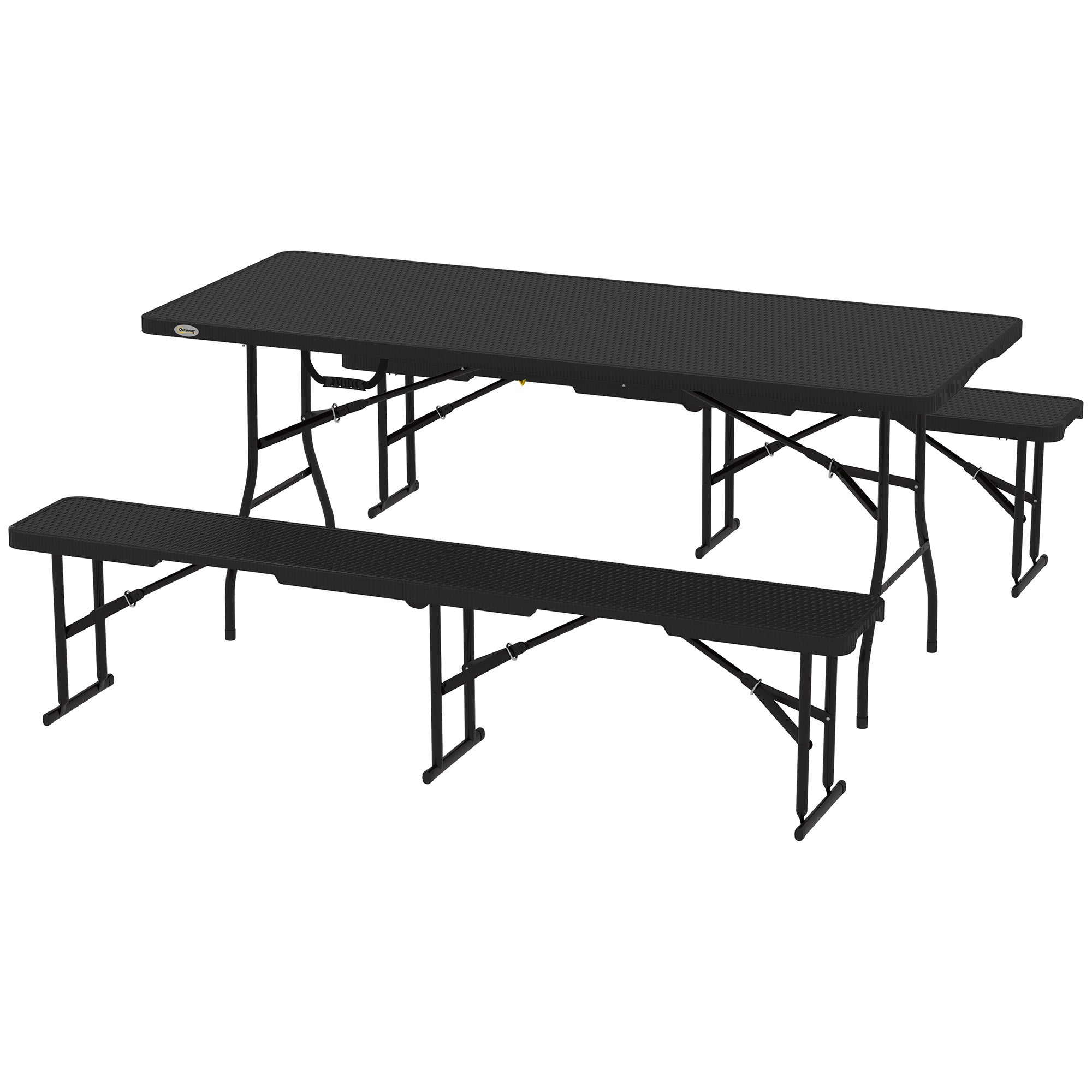 Outsunny Picknicktisch und Bänke, 3-teiliges Set, faltbar, Kunststoff, Metall, Schwarz