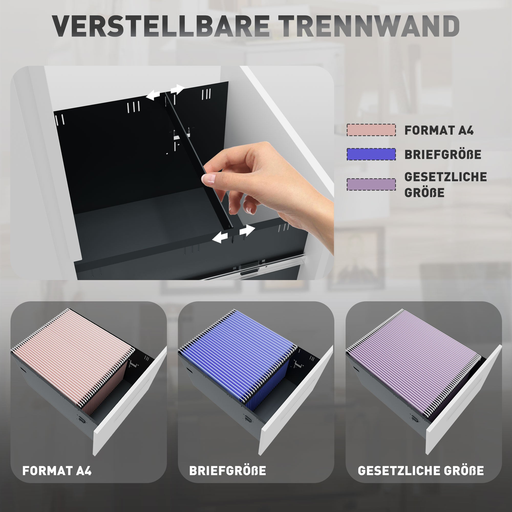 Vinsetto Rollcontainer, Aktenschrank, Trennwand, zentral abschließbar, Stahlgehäuse, 5 Räder, weiß, 39 x 48 x 67 cm