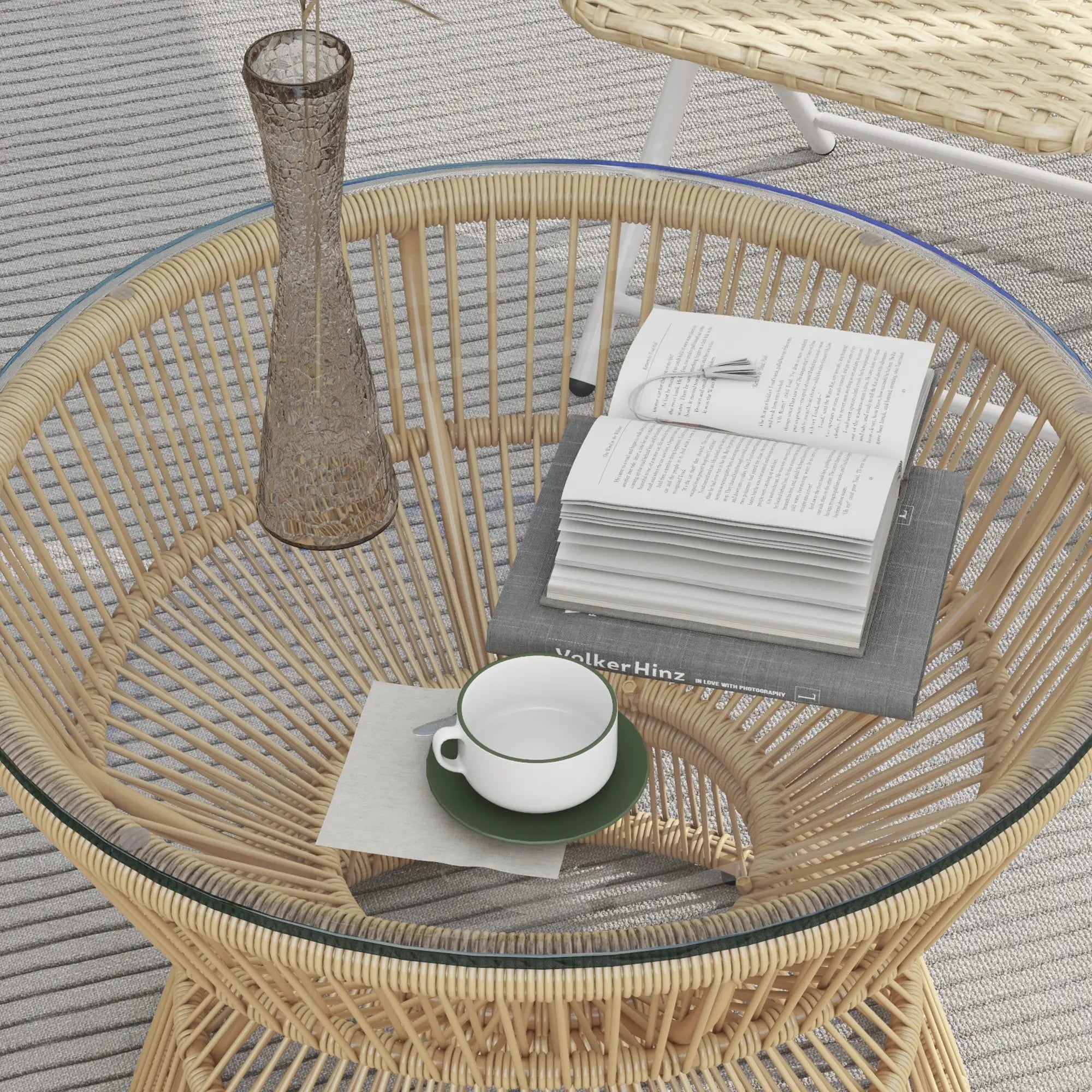 Outsunny Gartentisch Beistelltisch Boho-Stil Hartglas Rattan