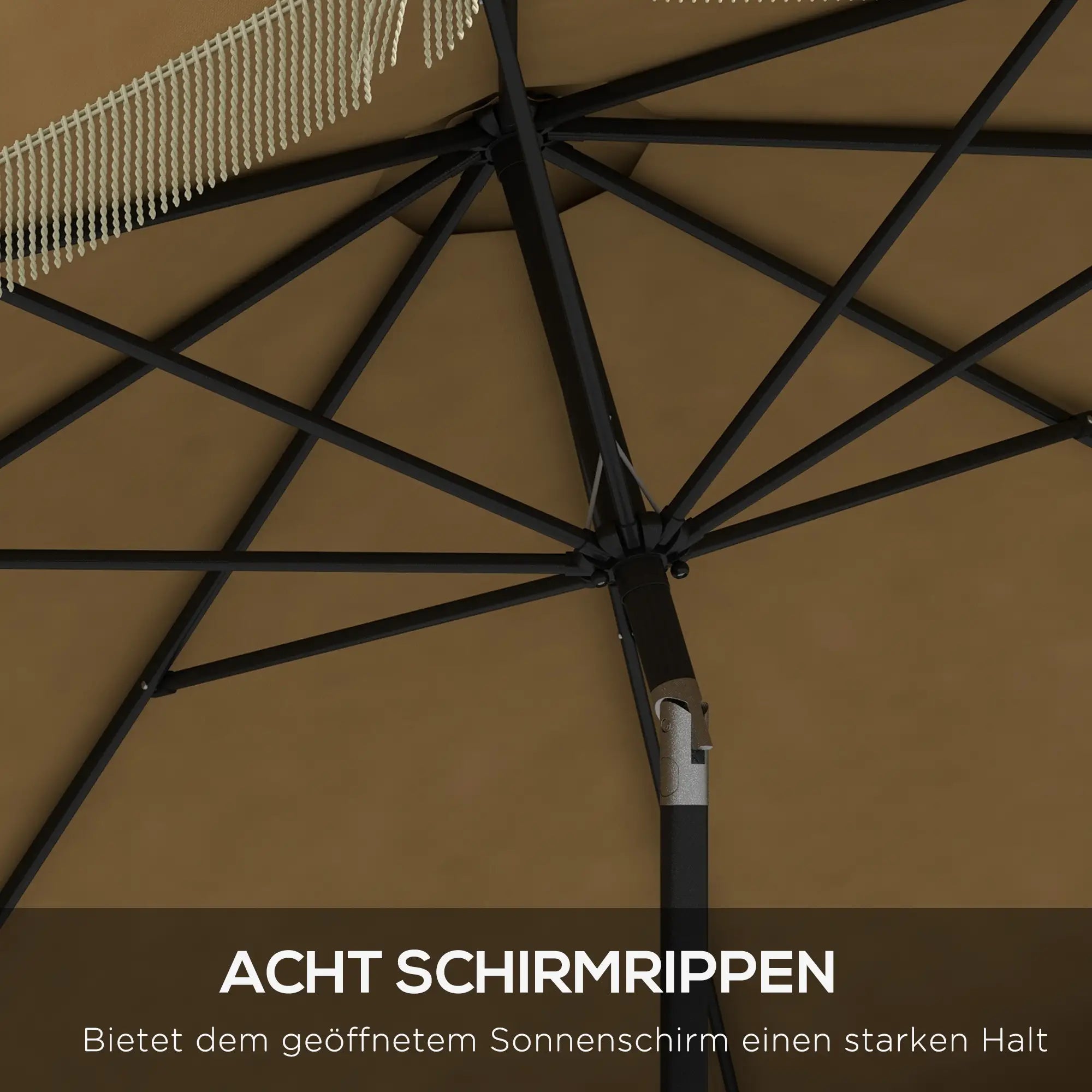 Outsunny Sonnenschirm Ø265?cm Khaki mit Fransen