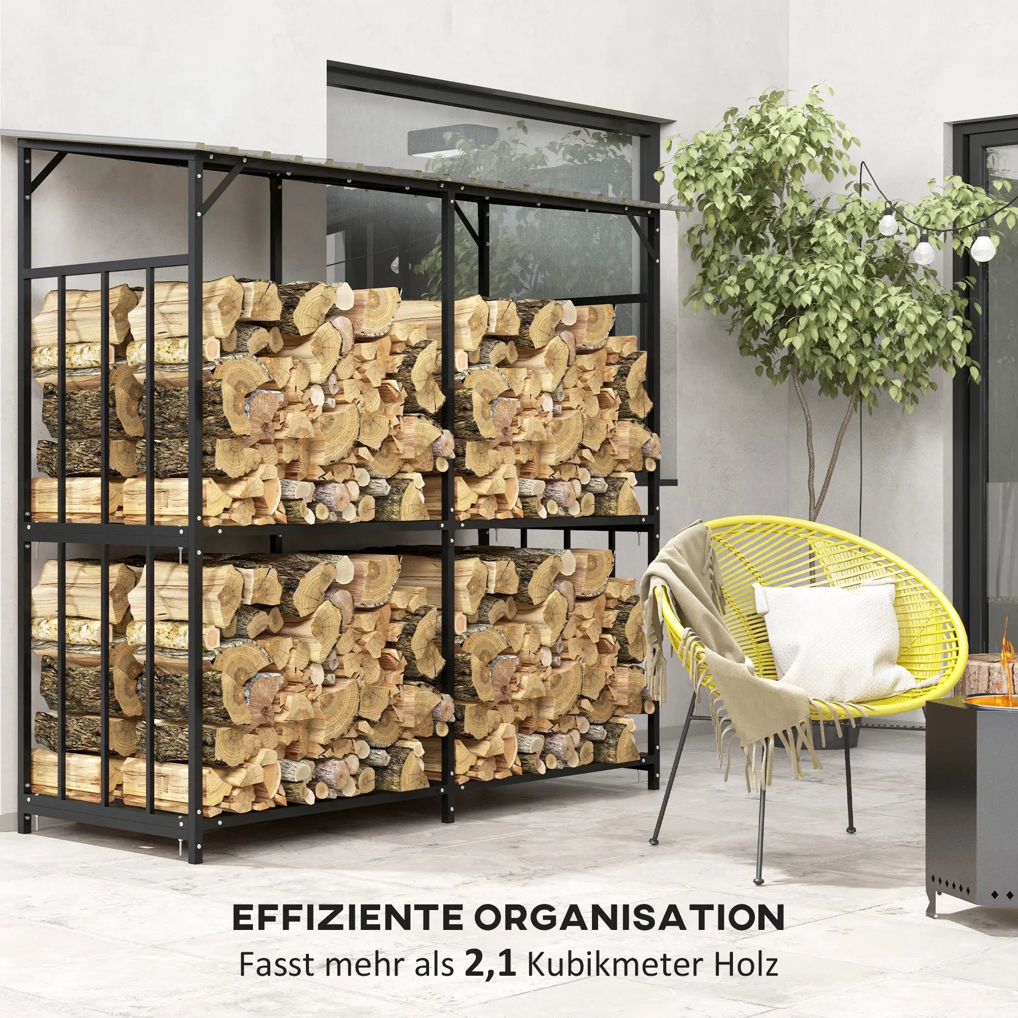 Outsunny Kaminholzregal 1,17?m³ mit Abdeckung, Schwarz