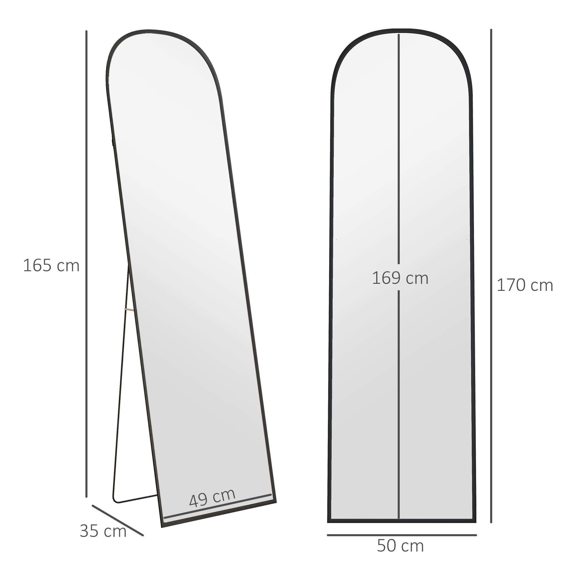 HOMCOM Standspiegel, Ganzkörperspiegel, modernes Design, 50 cm x 1,5 cm x 161,5 cm, Schwarz