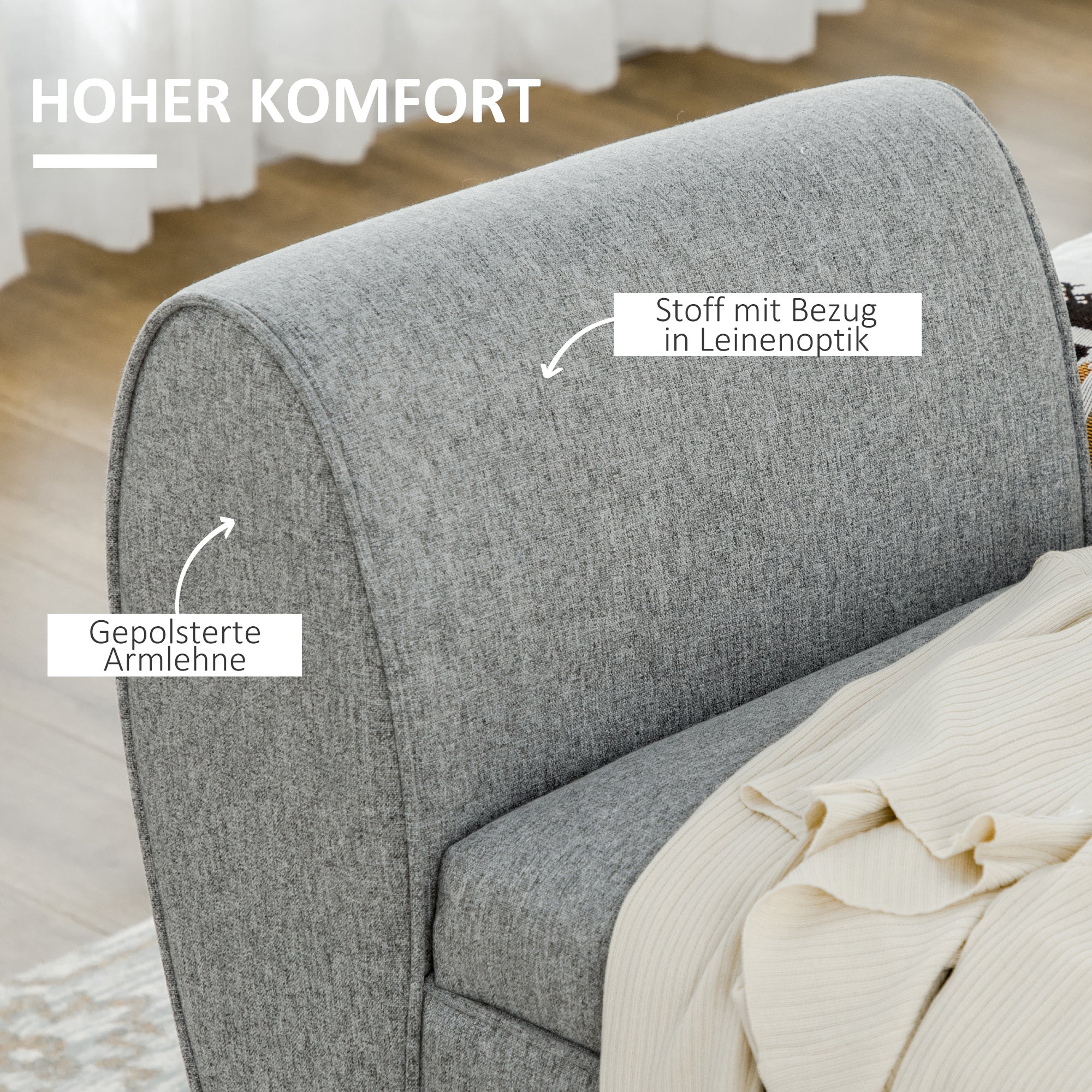 HOMCOM Sitzbank Bettbank Polsterbank inkl. Stauraum, Leinenoptik, Grau