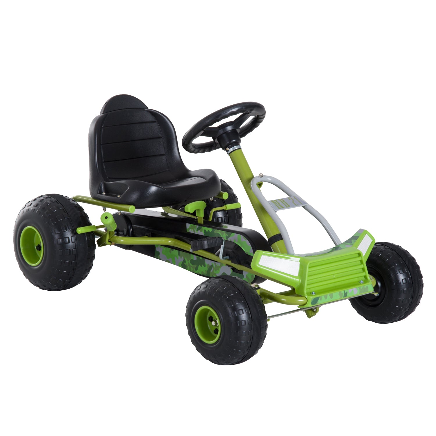 HOMCOM Kinder Go Kart Tretauto Tretfahrzeug Kinderfahrzeug mit Verstellbarem Sitz Pedalfahrzeug mit Handbremse ab 3 Jahren Grün 95 x 66,5 x 57cm