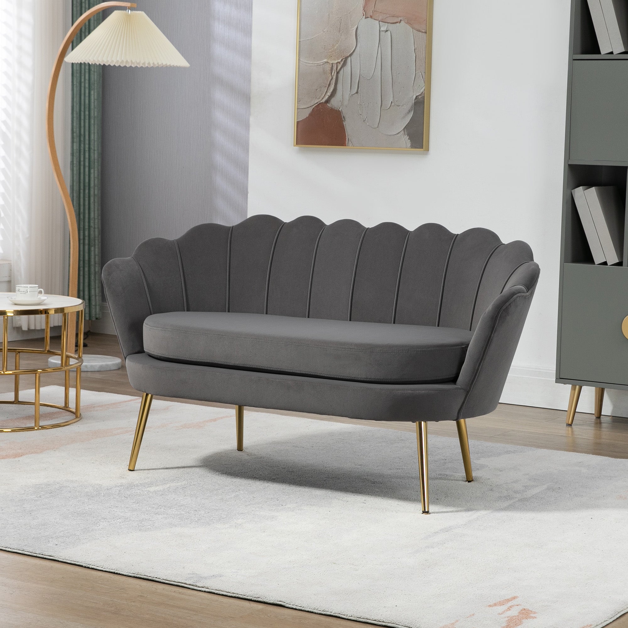 HOMCOM 2-Sitzer Stoffsofa Zweisitzer Loungesofa mit weichen und großzügigen Kissen Polstersofa Sitzmöbel Polstermöbel Designsofa elegant Samt Polyester Grau 133 x 63 x 75 cm