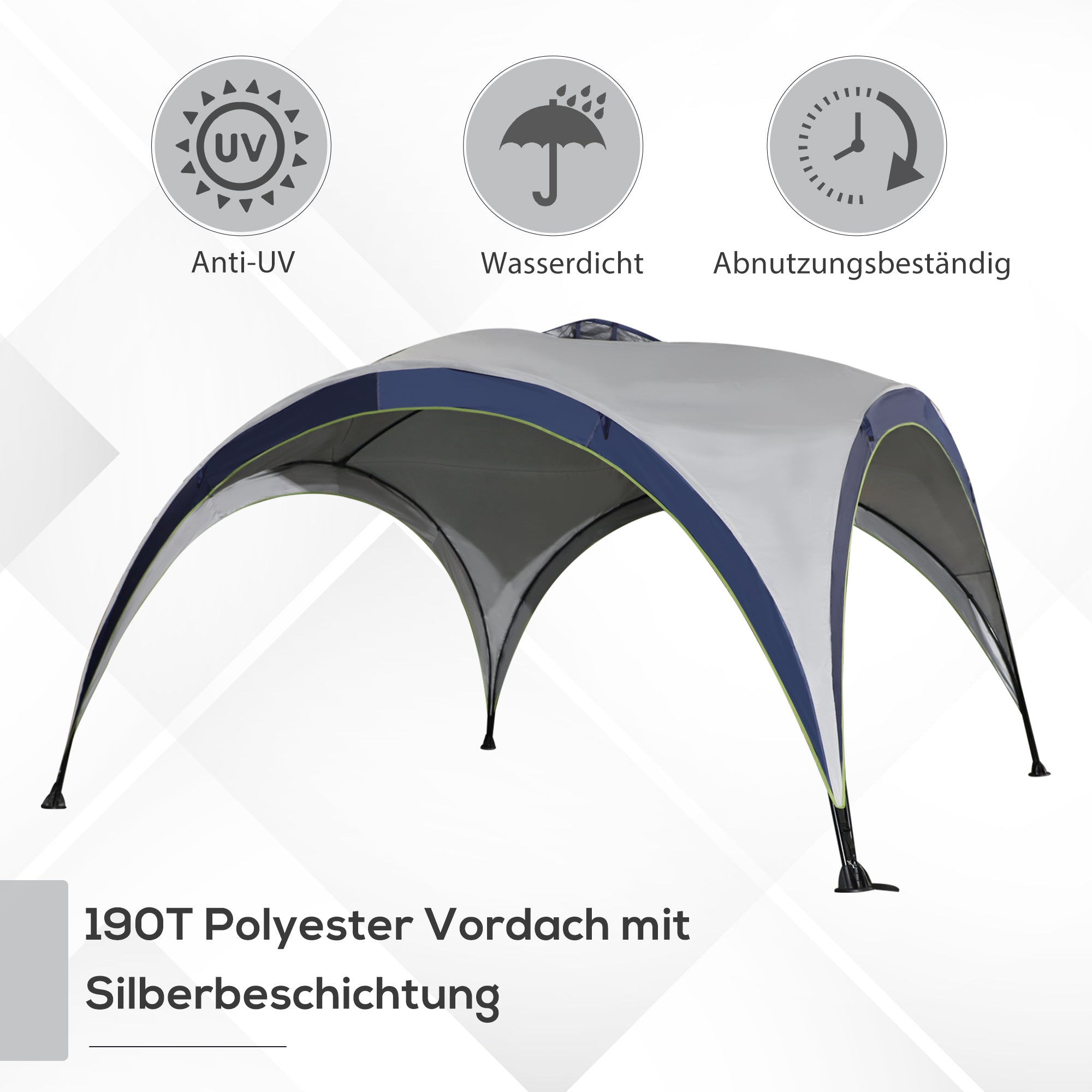 Outsunny Garten Pavillon Gartenzelt Festzelt Partyzelt Sonnenschutz wetterfest Metallstange + Polyester Cremeweiß + Blau 4 x 4 x 2,5 m