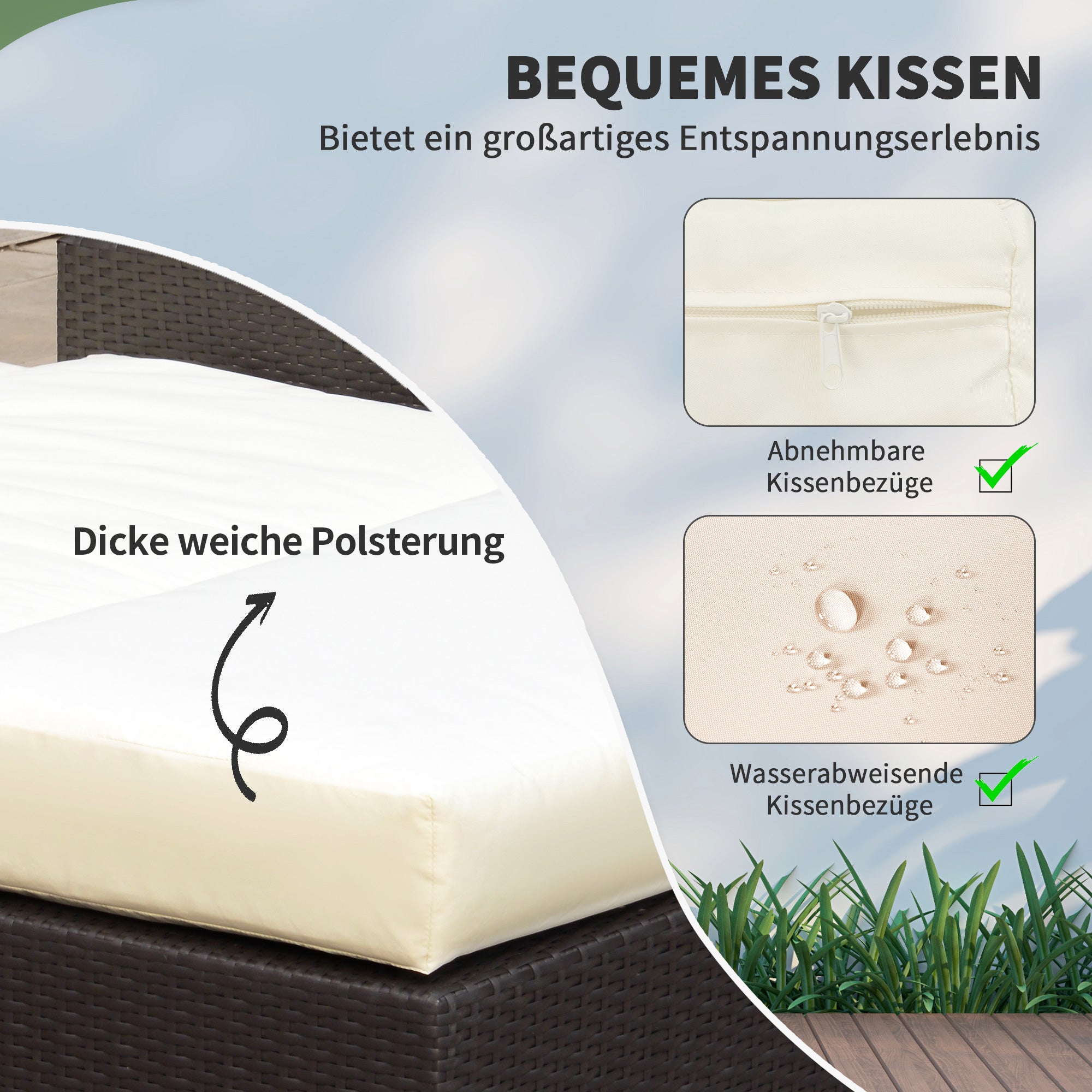 Outsunny Gartensofa mit Liegefunktion, ausfahrbare Fußbank mit Stauraum, Sitzkissen, braun+creme, 130 x 72 x 96 cm