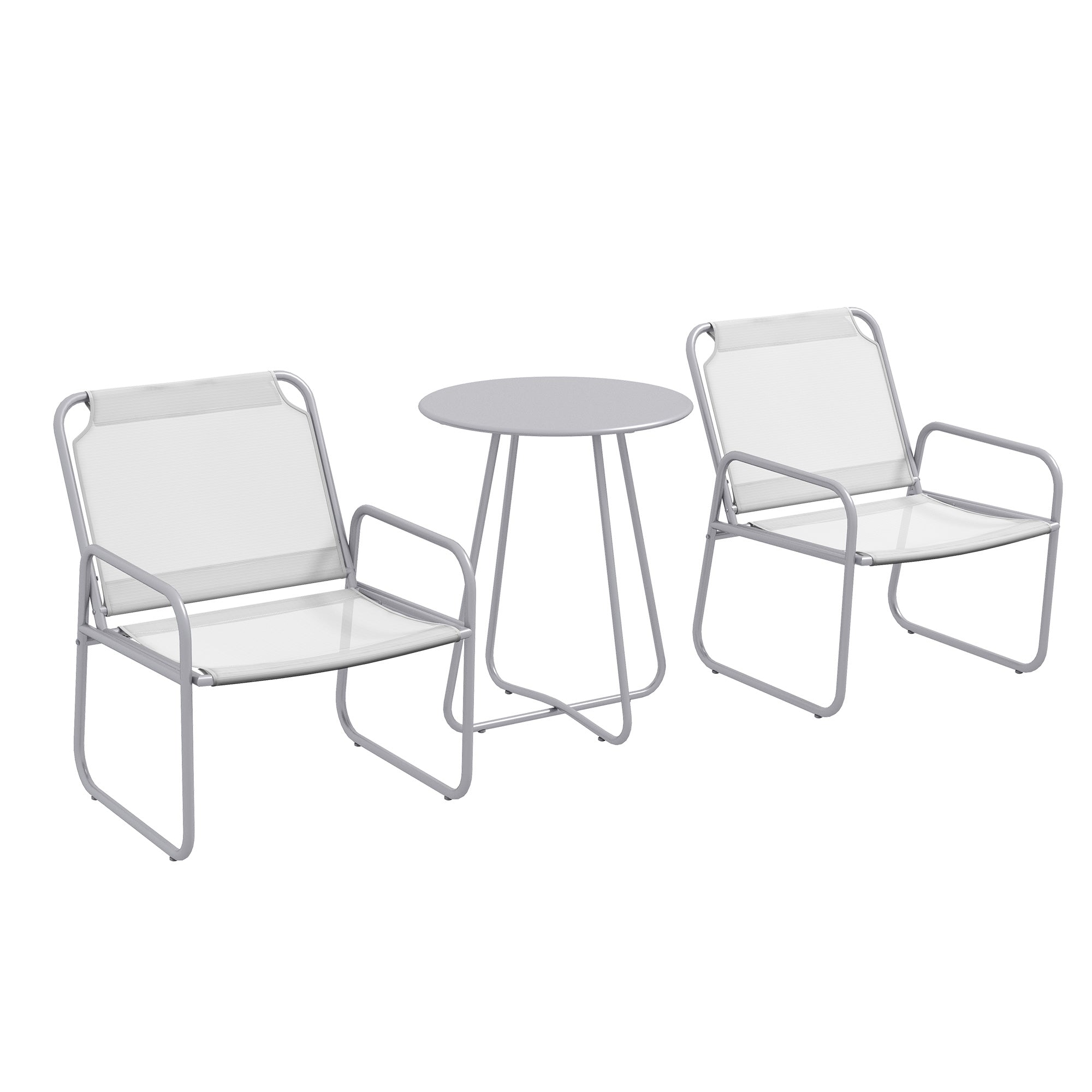 Outsunny 3-teiliges Gartenmöbelset, 2 Stühle mit atmungsaktivem Stoffbezug, 1 runder Tisch Ø60 cm, Hellgrau