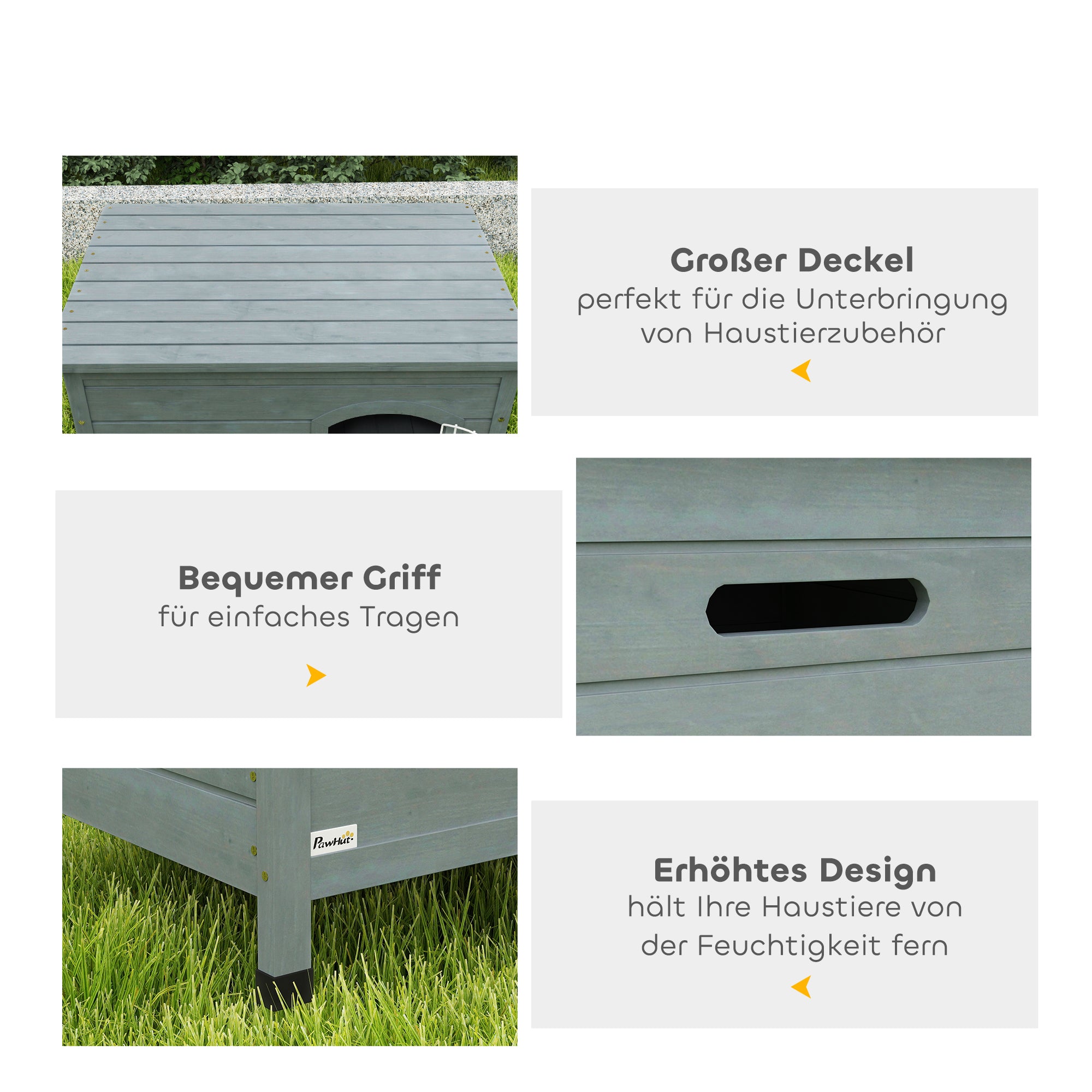 PawHut Hundehütte, Hundehaus mit Tür, Hundebox, Haustierhütte, Tannenholz, Dunkelgrau