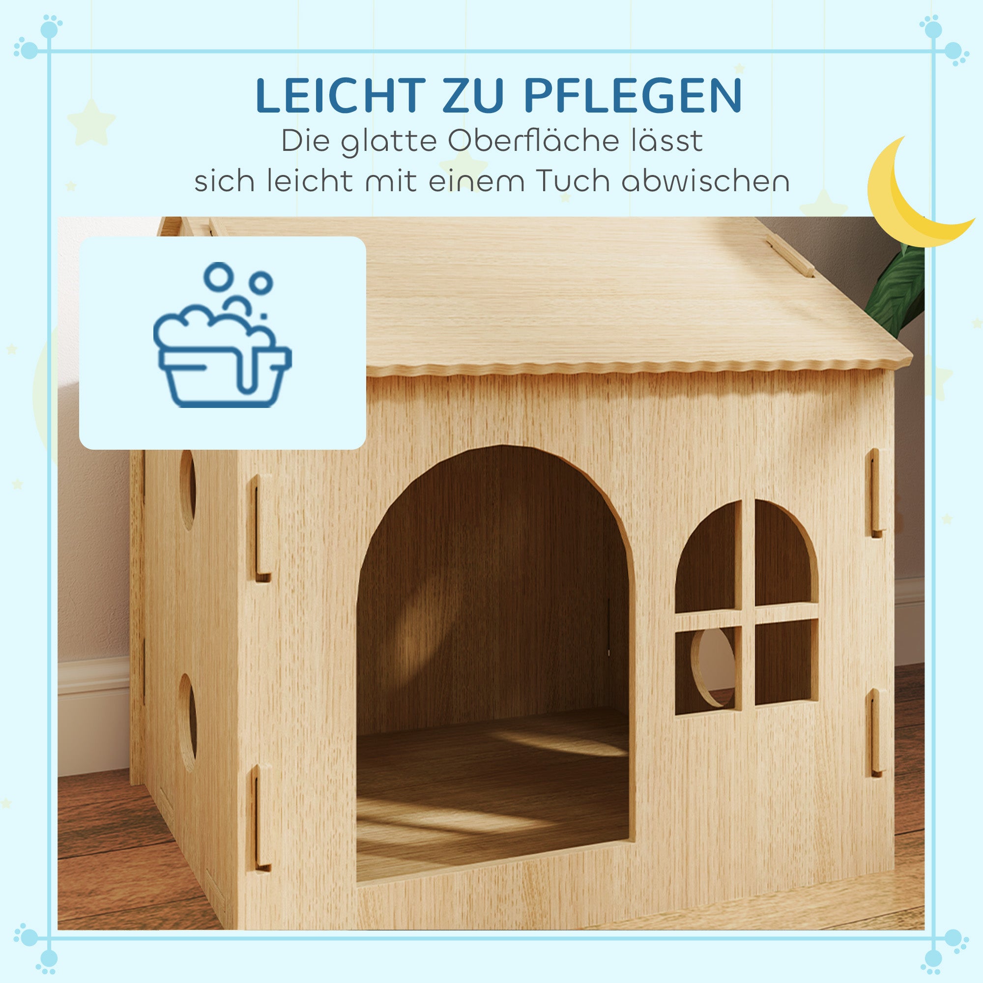 PawHut Hundehütte/Katzenhaus für Indoor, niedliches Design, 50 x 41 x 51 cm