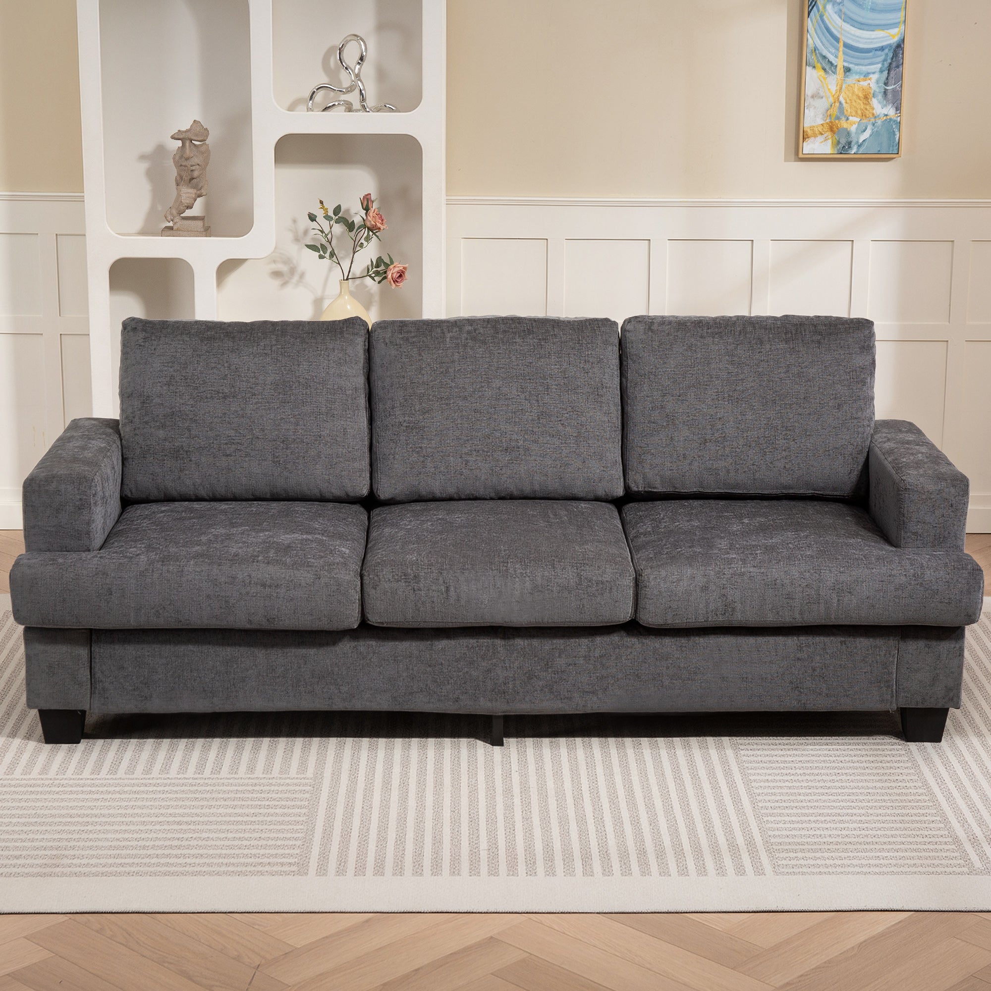 HOMCOM 3-Sitzer-Sofa, Wohnzimmersofa für 3 Personen, Stoffbezug, Stahlrahmen, Polstersofa, Grau