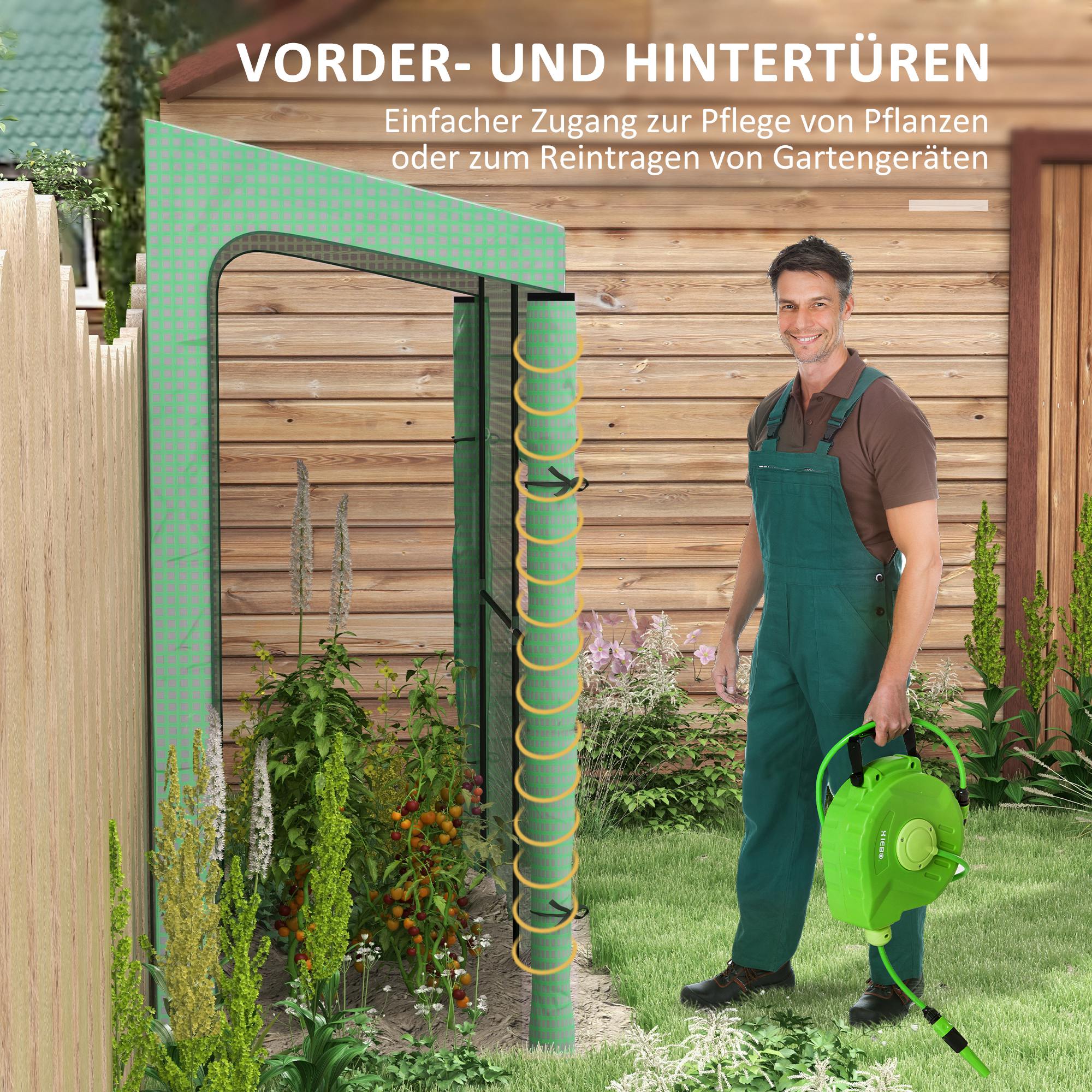 Outsunny Anlehn-Gewächshaus Frühbeet Treibhaus, aufrollbare Türen, wetterbeständig, 200 cm x 80 cm x 200 cm, Grün