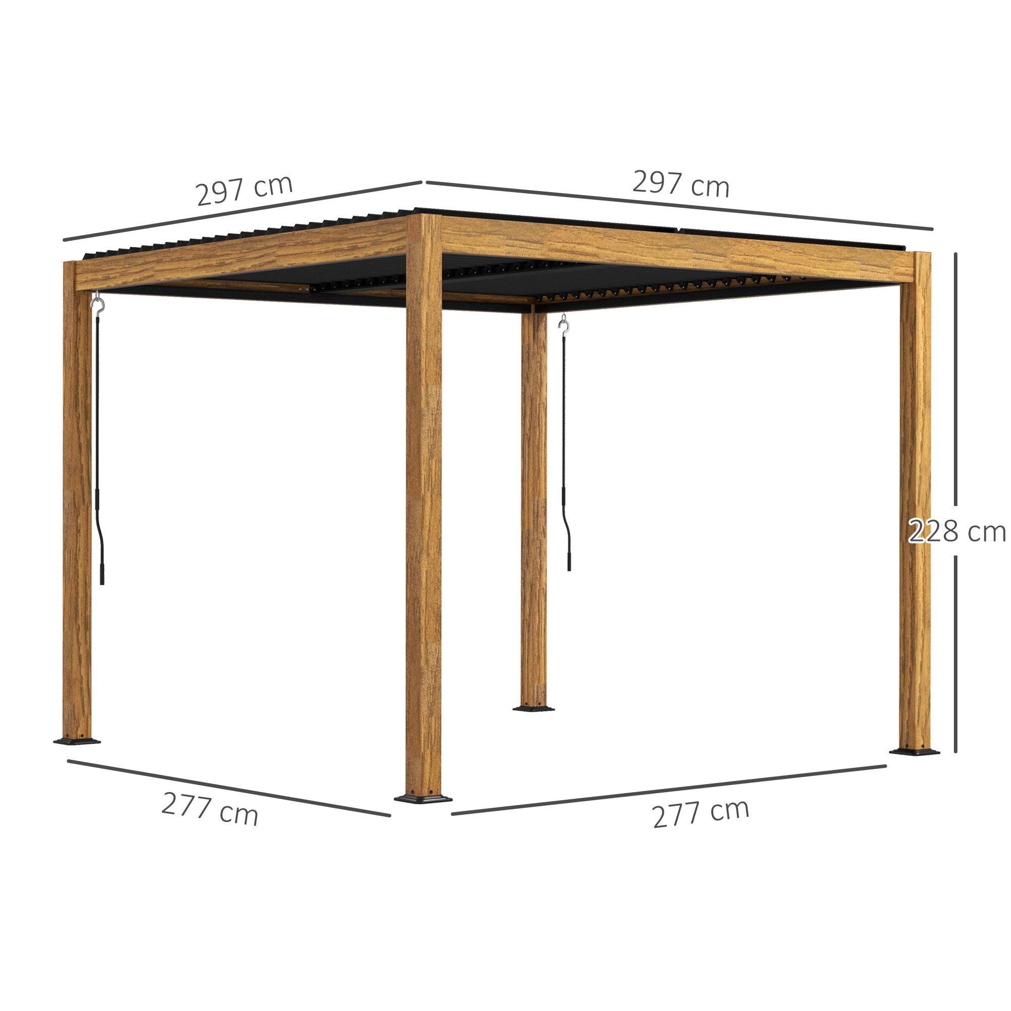 Outsunny Pergola Gartenzelt, wetterbeständig, Handkurbel, Aluminium, 3x3m, Schwarz/Natur
