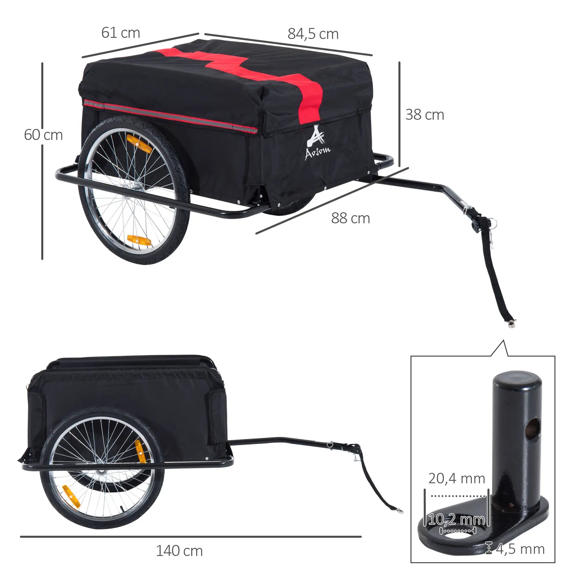 HOMCOM Fahrradanhänger Klappbar Lastenanhänger mit Kupplung,Transportwagen bis 40 kg belastbar, Transportanhänger Anhänger für Fahrrad Handwagen 140 x 88 x 60 cm