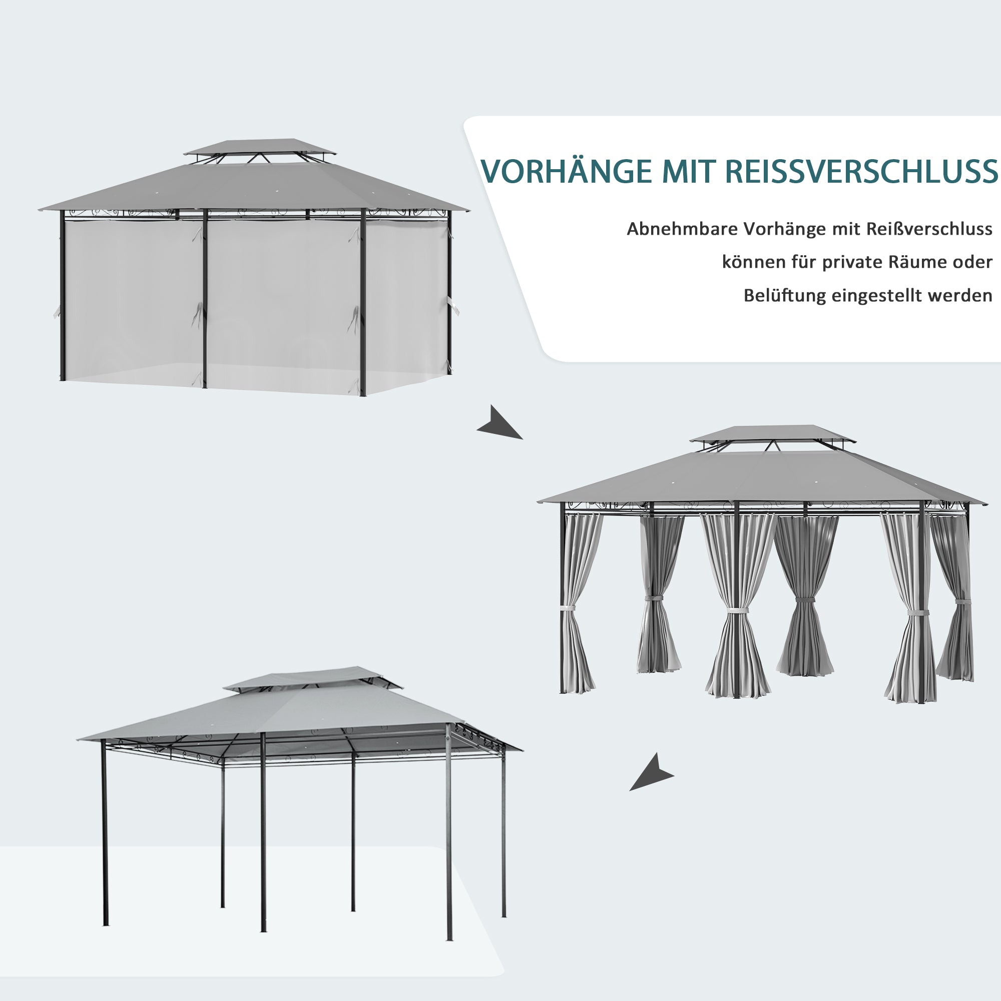 Outsunny Pavillon 3x4m Gartenpavillon mit 6 Seitenteilen Partyzelt Gartenzelt Festzelt mit Doppeldach Dunkelgrau