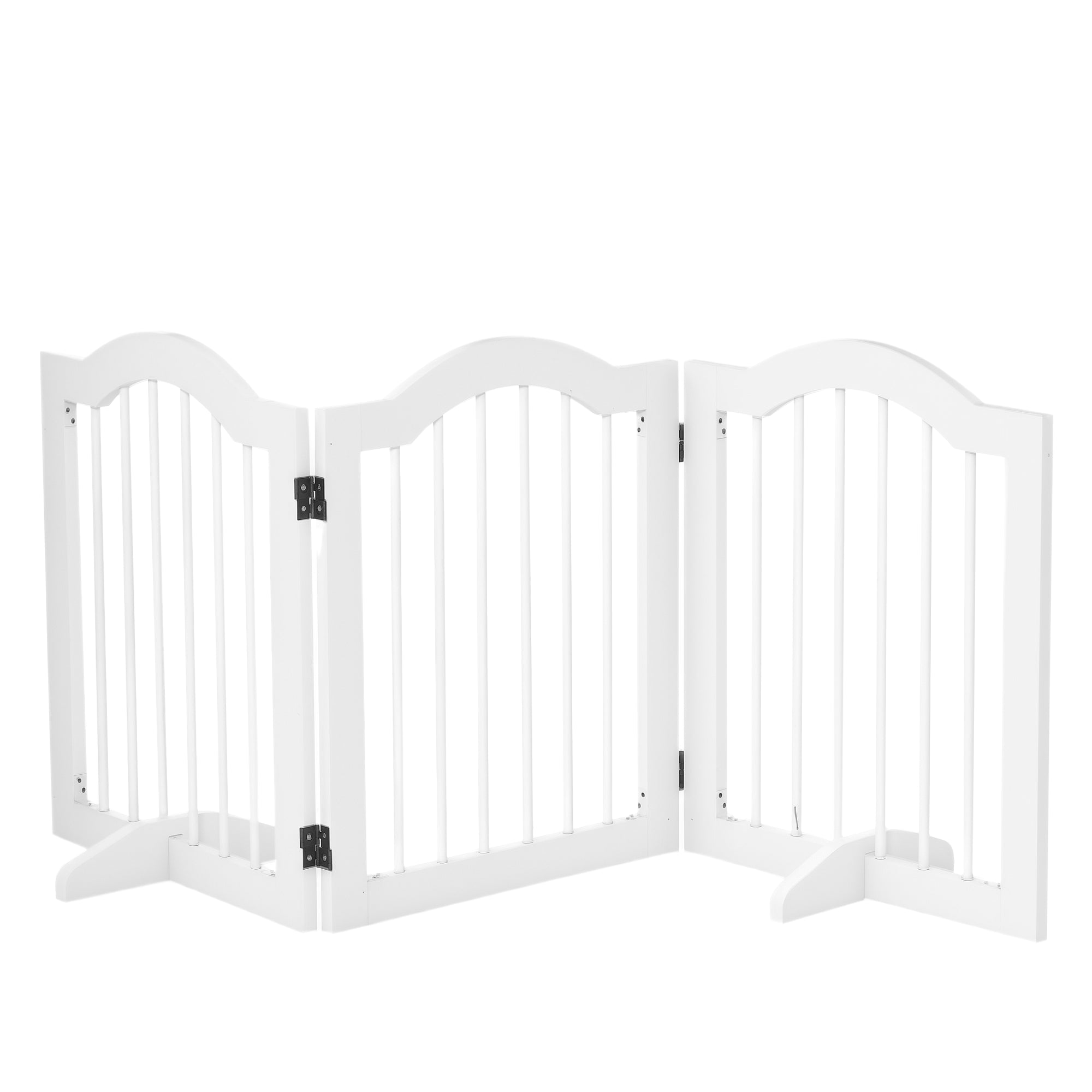 PawHut Absperrgitter Hund 3-teilig, 154,5 x 61 cm Faltbar Hundegitter mit Tür, Türschutzgitter mit 2 Stützfüßen, Freistehend Treppengitter für Küche, Flur, Weiß