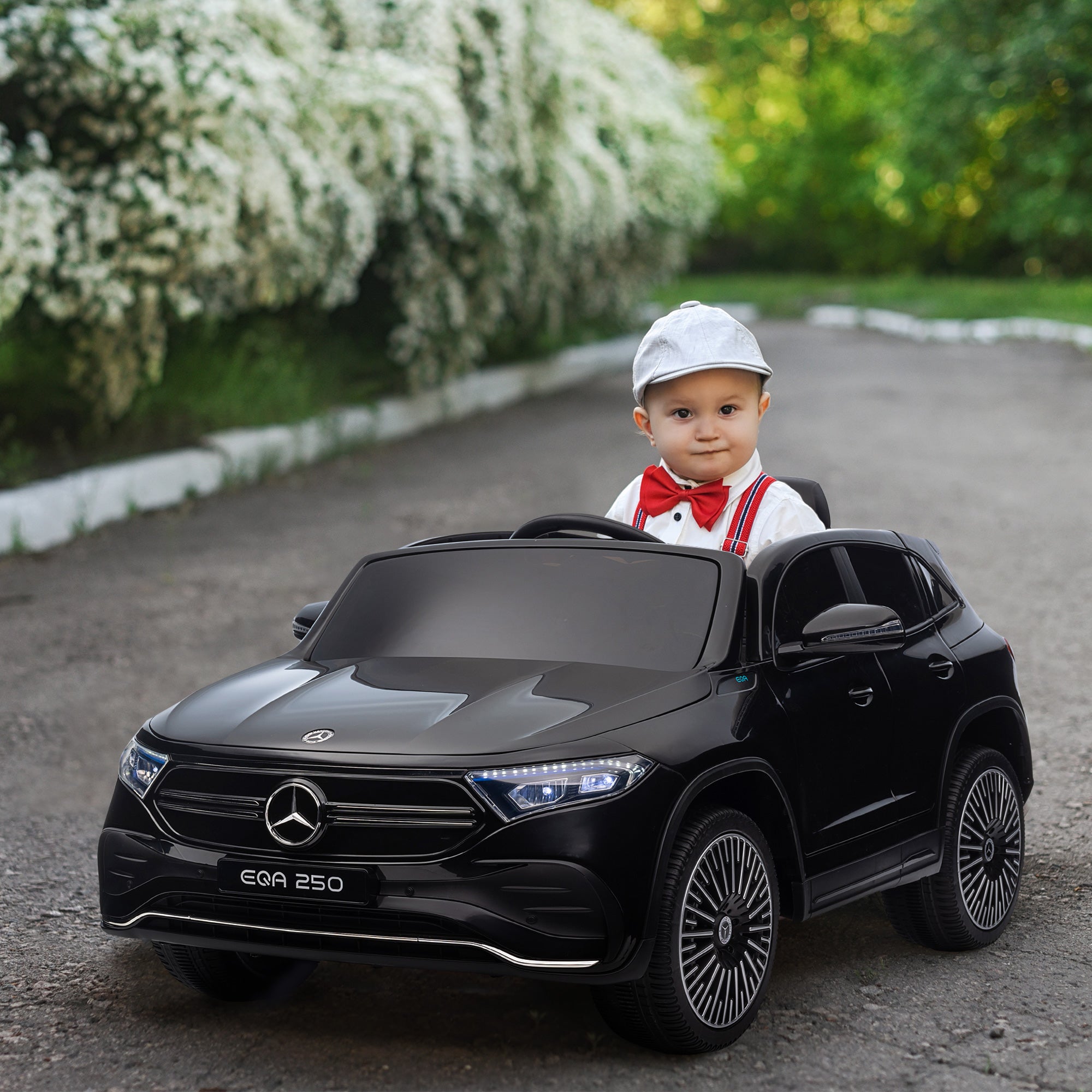 HOMCOM Elektro Kinderauto, lizenzierter Mercedes-Benz EQA, 3-8 km/h, Musik, Scheinwerfer, Hupe, Fernsteuerung, schwarz