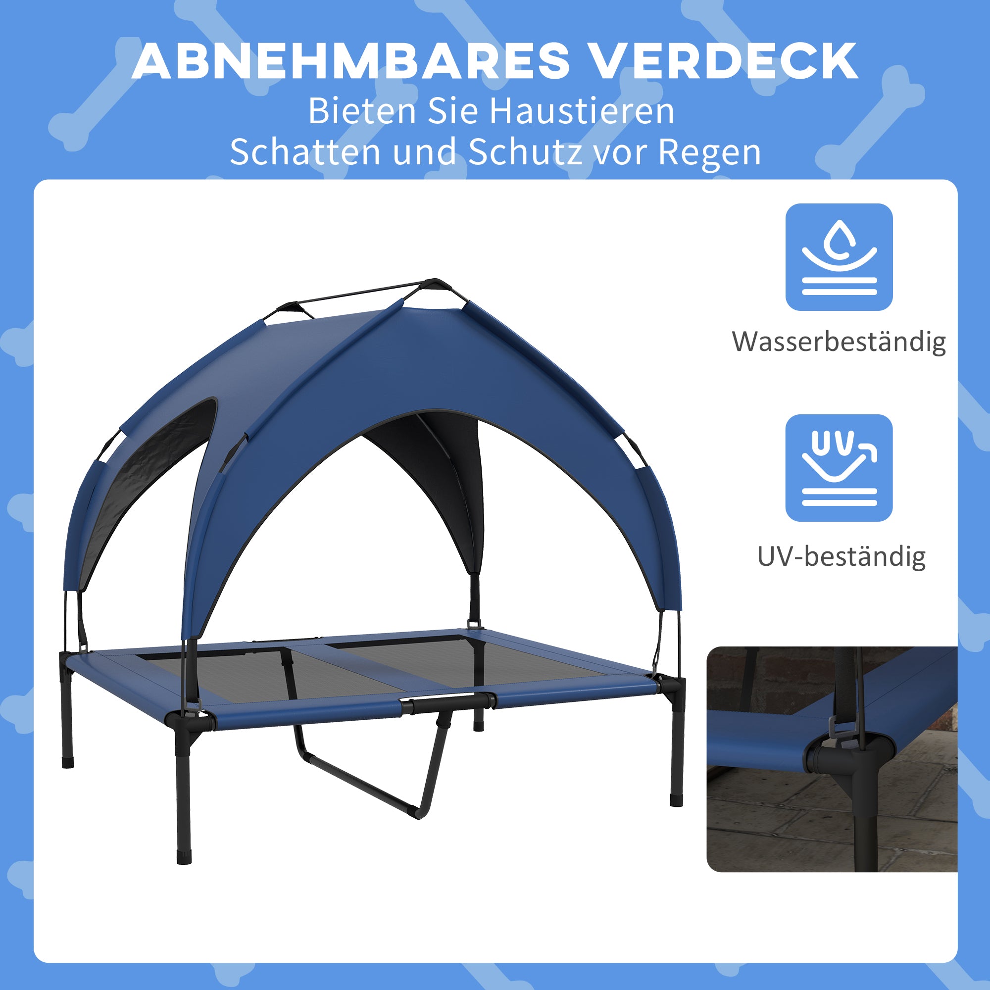 PawHut Hundebett mit Dach, atmungsaktiv, wasserabweisend, bis 30 kg, 91 x 76 x 89 cm, Dunkelblau