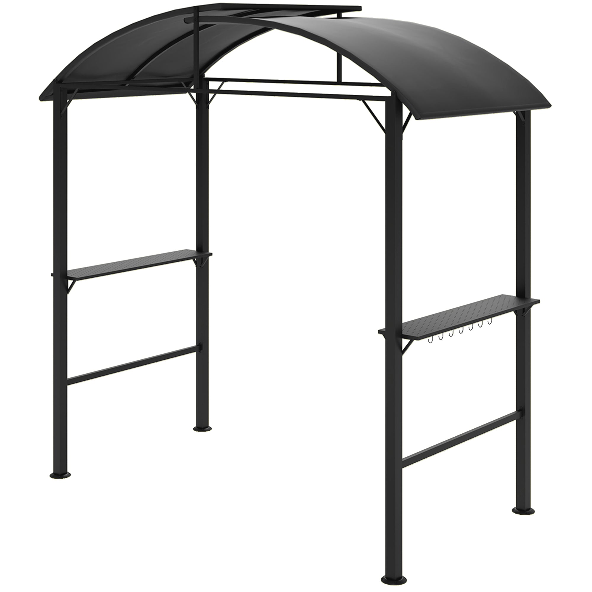 Outsunny Grillpavillon, 2 Seitenablagen, Haken, Stahlrahmen, 1,1 x 2,3m, Dunkelgrau