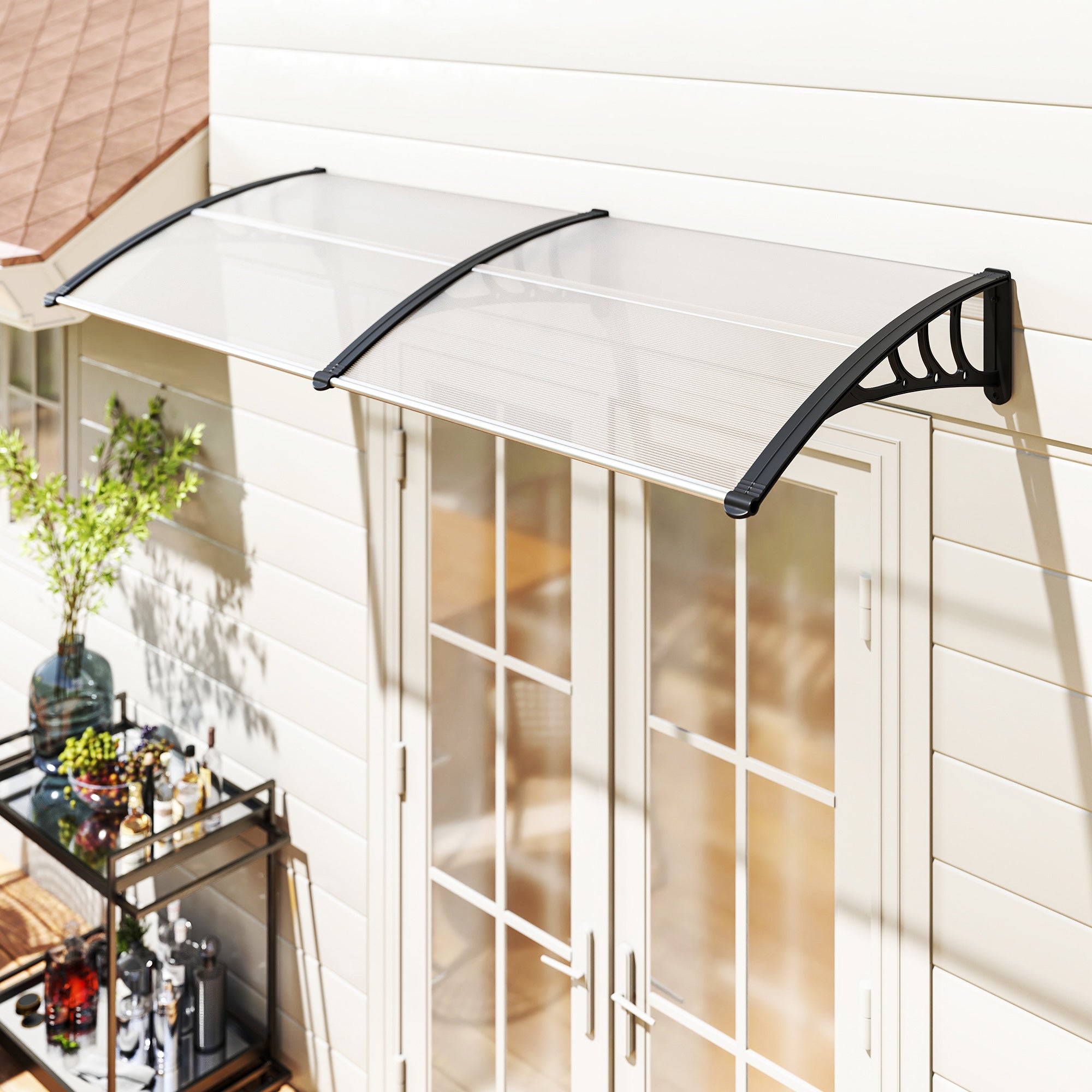 Outsunny Pultvordach Vordach für Haustür 75x195x23 cm Überdachung 5mm Polycarbonat Sonnenschutz Regenschutz für draußen Alu Transparent