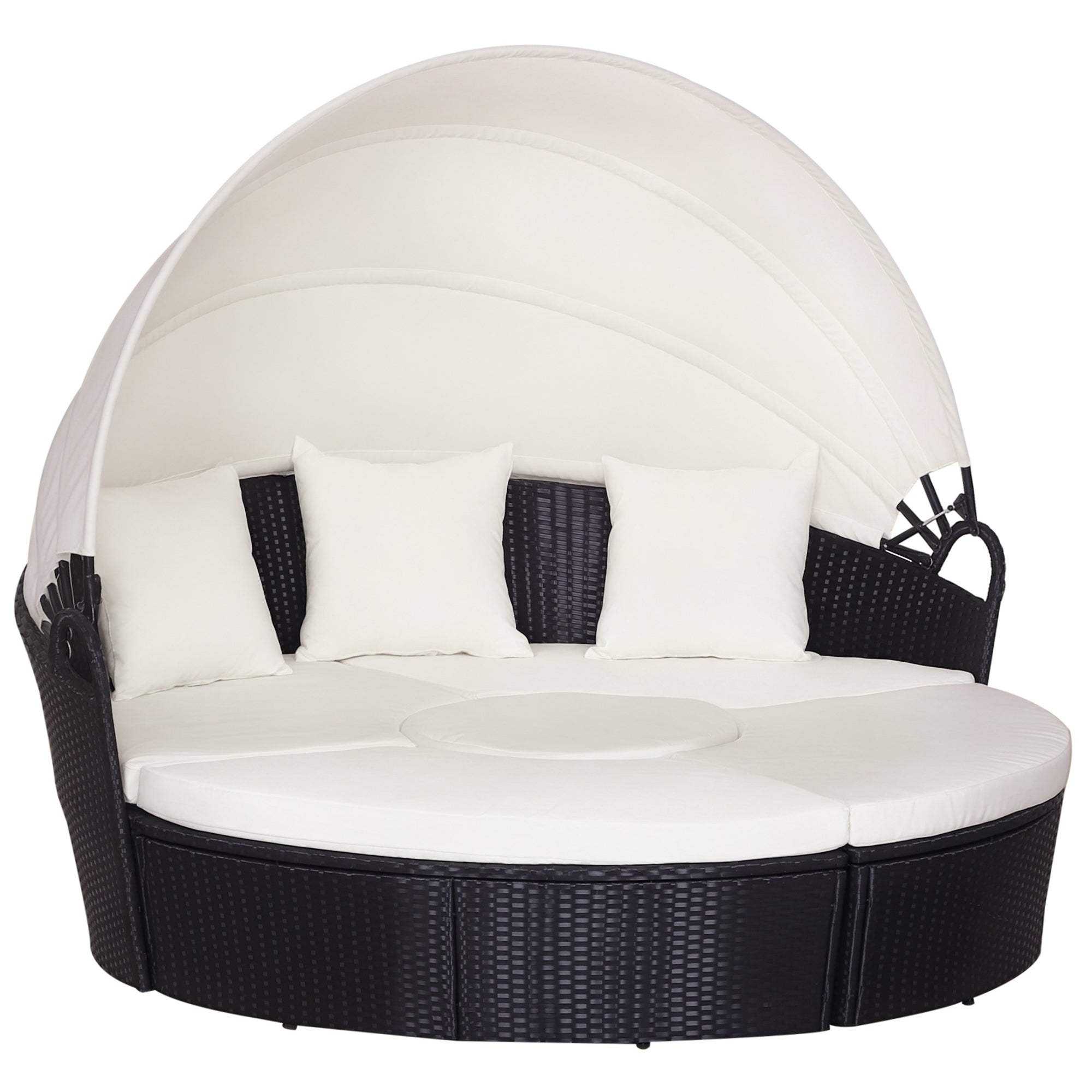 Outsunny Sonneninsel mit Baldachin; Gartenmöbelset mit Sonnendach, inkl. Kissen, Creme + Schwarz