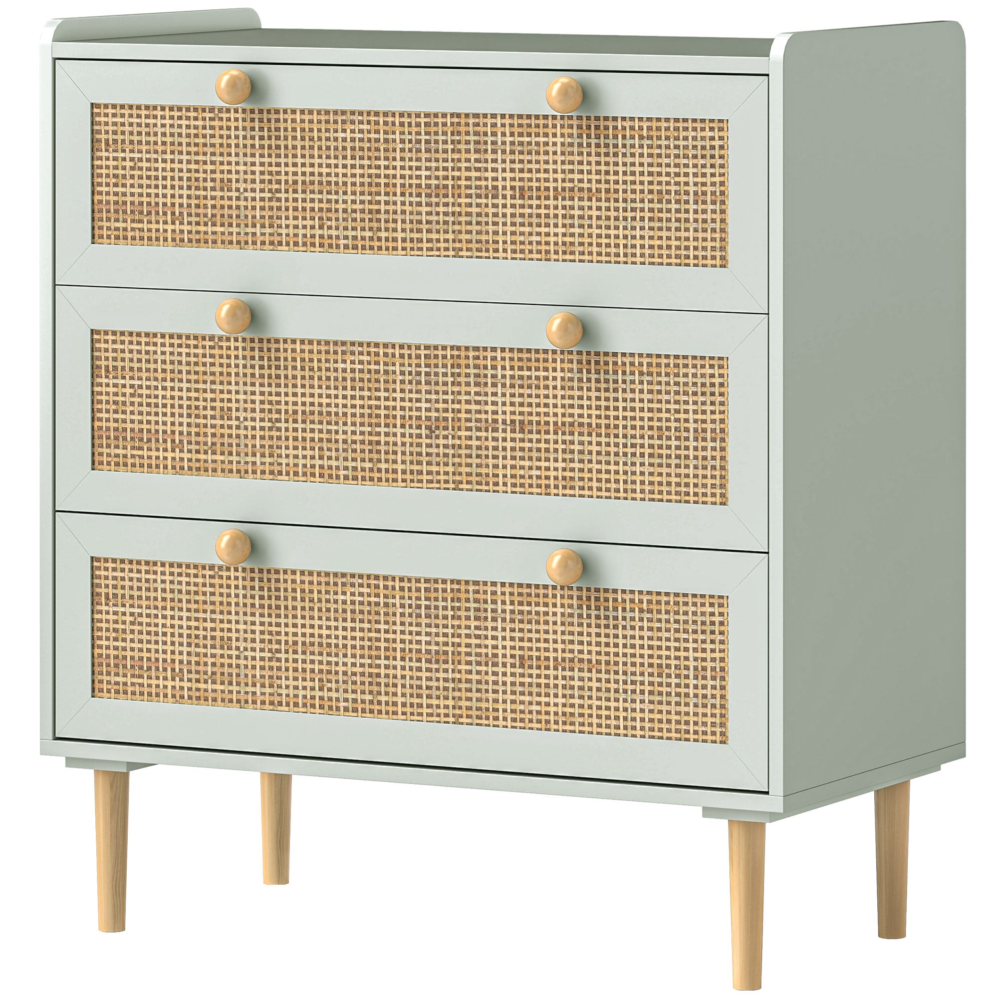 HOMCOM Schlafzimmer-Kommode mit 3 Schubladen, Rattan-Fronten, Kleiderkommode für Flur, Eingangsbereich, MDF, Grün