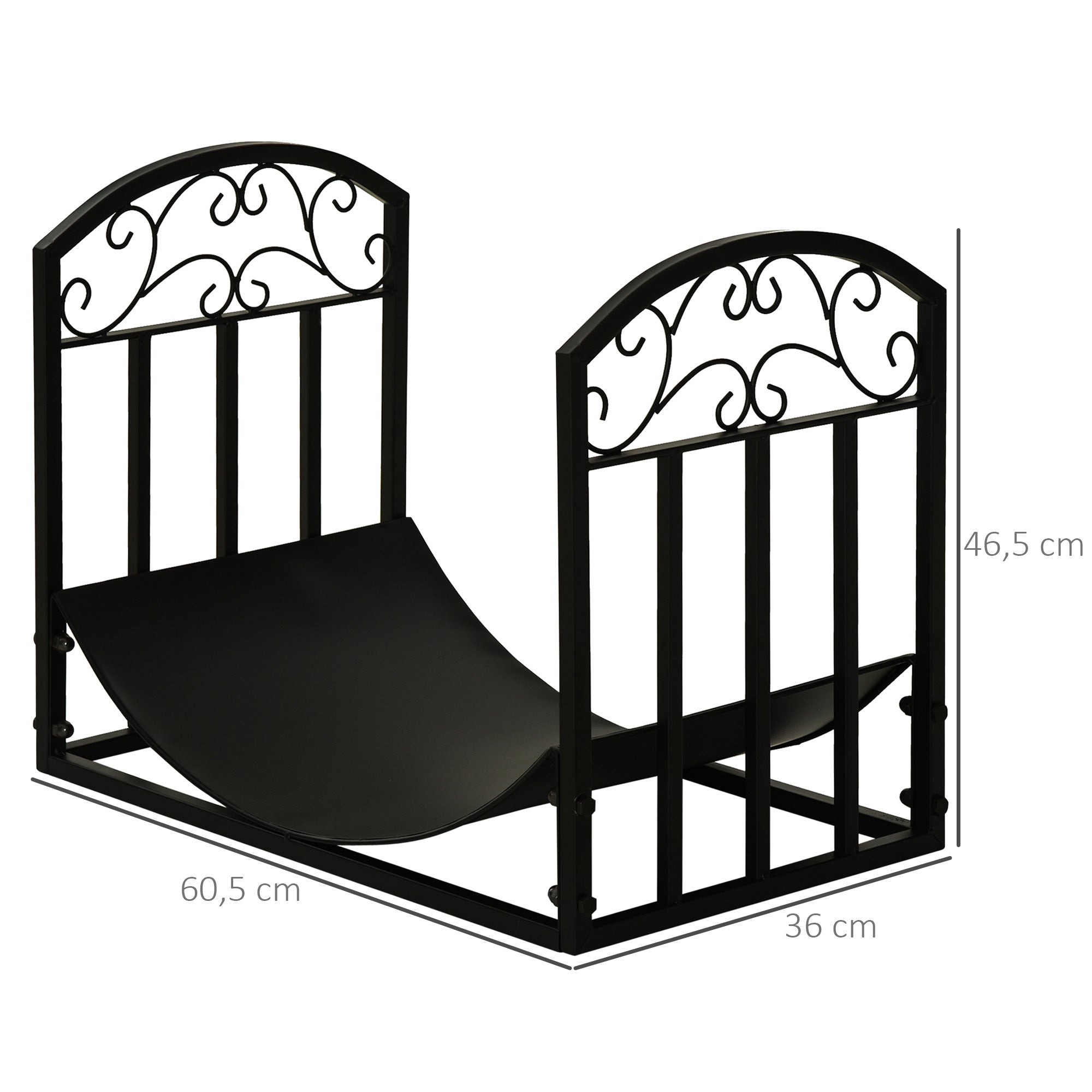 Outsunny Kaminholzregal Kaminholzständer Brennholzregal 60 kg belastbar Feuerholzablage Kaminwerkzeug Metall Schwarz 60,5 x 36 x 46,5 cm