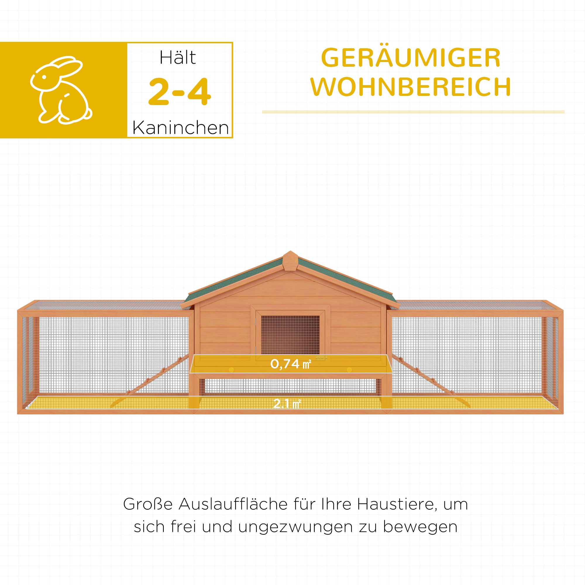 PawHut Kleintierstall Kleintierkäfig, 2 Freigehegen, 2 Rampen, 309 cm x 79 cm x 86 cm, Natur + Grün