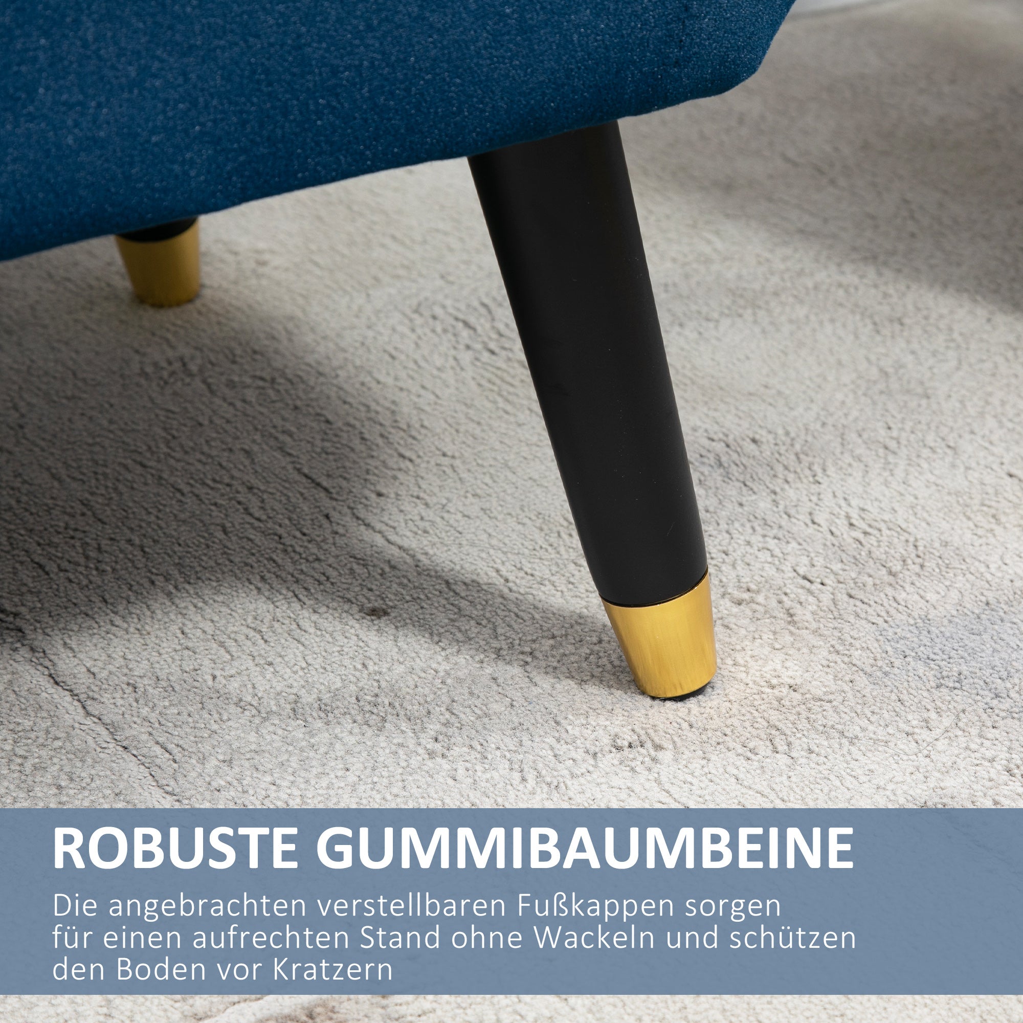 HOMCOM Sitzbank mit Stauraum Armlehnen Polsterbank mit Samtoptik, Sitztruhe mit Holzbeine, Truhenbank für Wohnzimmer Schlafzimmer Flur 107 x 42 x 65 cm, Blau