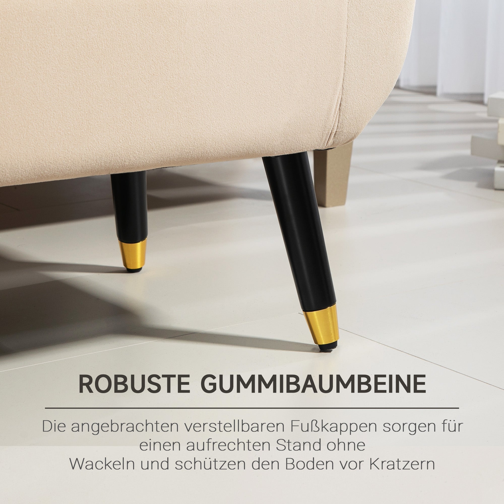 HOMCOM Polsterbank mit Stauraum, Armlehnen, Samtartiges Polyester, Kautschukholz, 107 x 42 x 65 cm, Beige