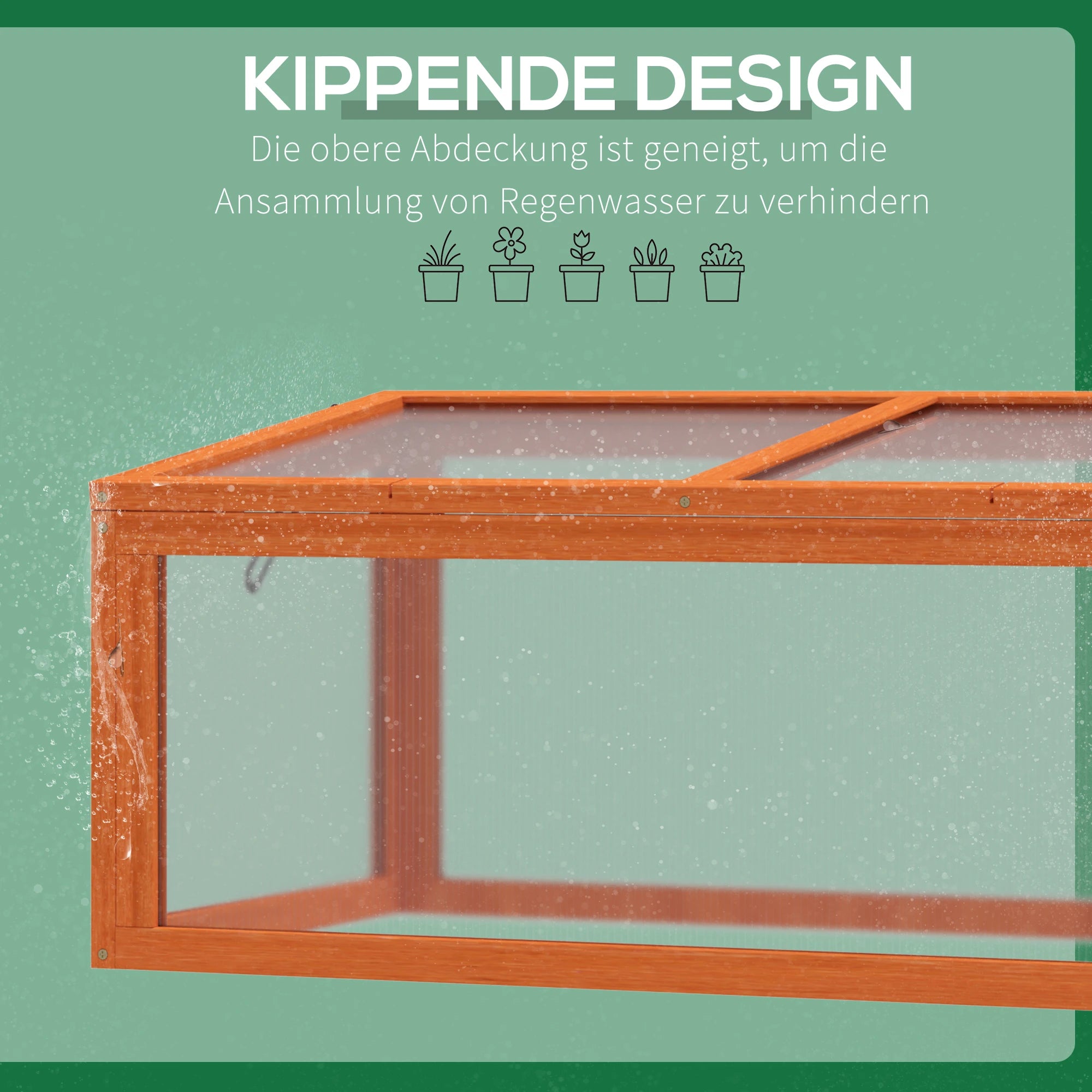 Outsunny Frühbeet Holz und Polycarbonat Treibhaus 90 x 46 x 40 cm Gewächshaus mit Abdeckung wetterfest Frühbeetkasten für Garten Pflanzenbeet Orange