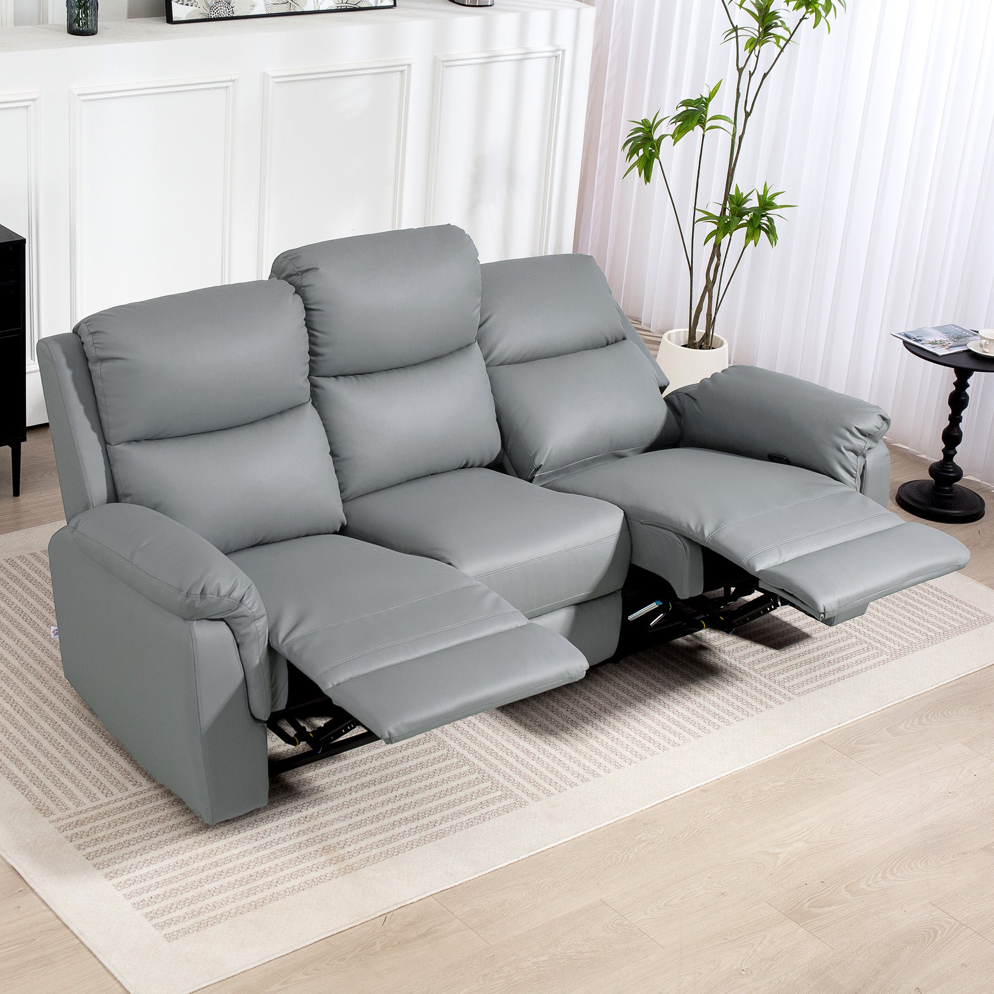 HOMCOM 3-Sitzer-Sofa, linker und rechter Sitz zurücklehnbar, anpassbare Fußstütze, Kunstlederbezug, für Wohnzimmer, Dunkelgrau