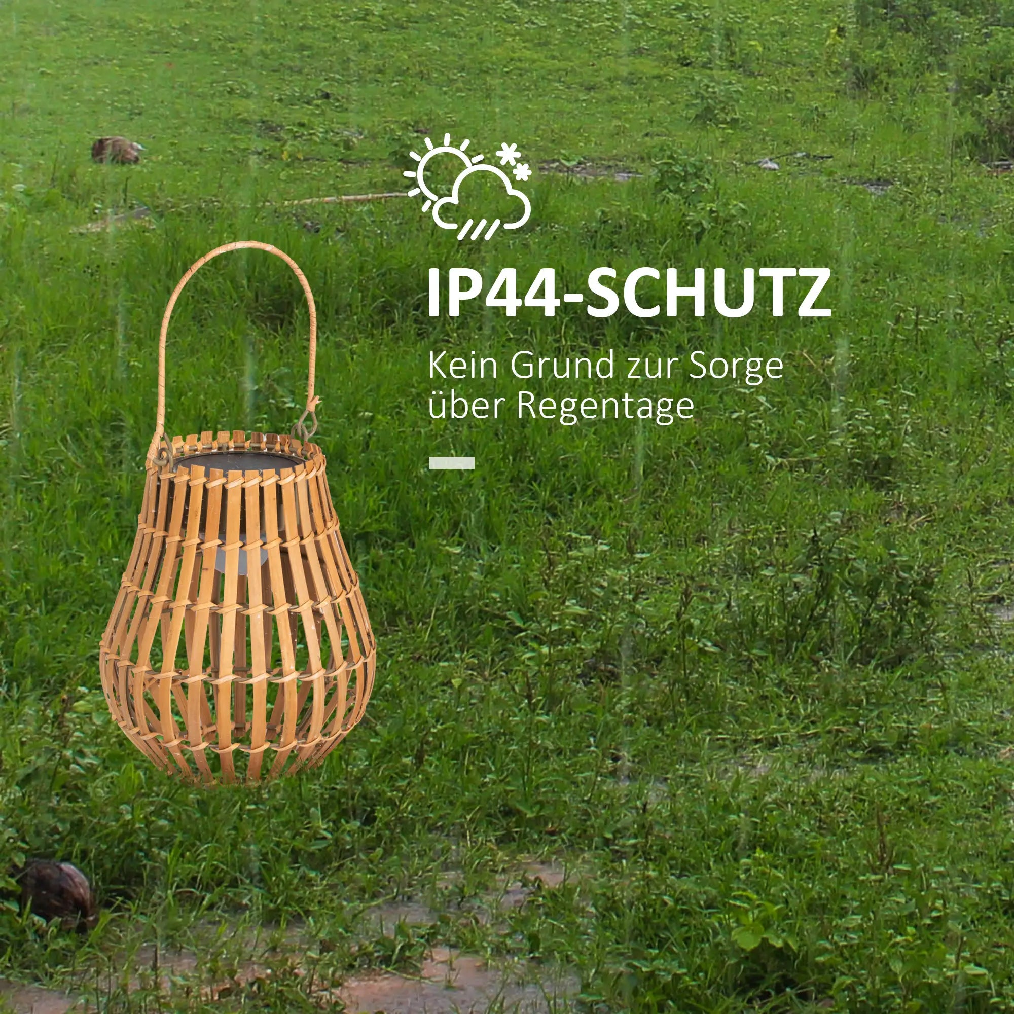 Outsunny Solar Gartenlampe USB aufladbar Bambus-Lampenschirm