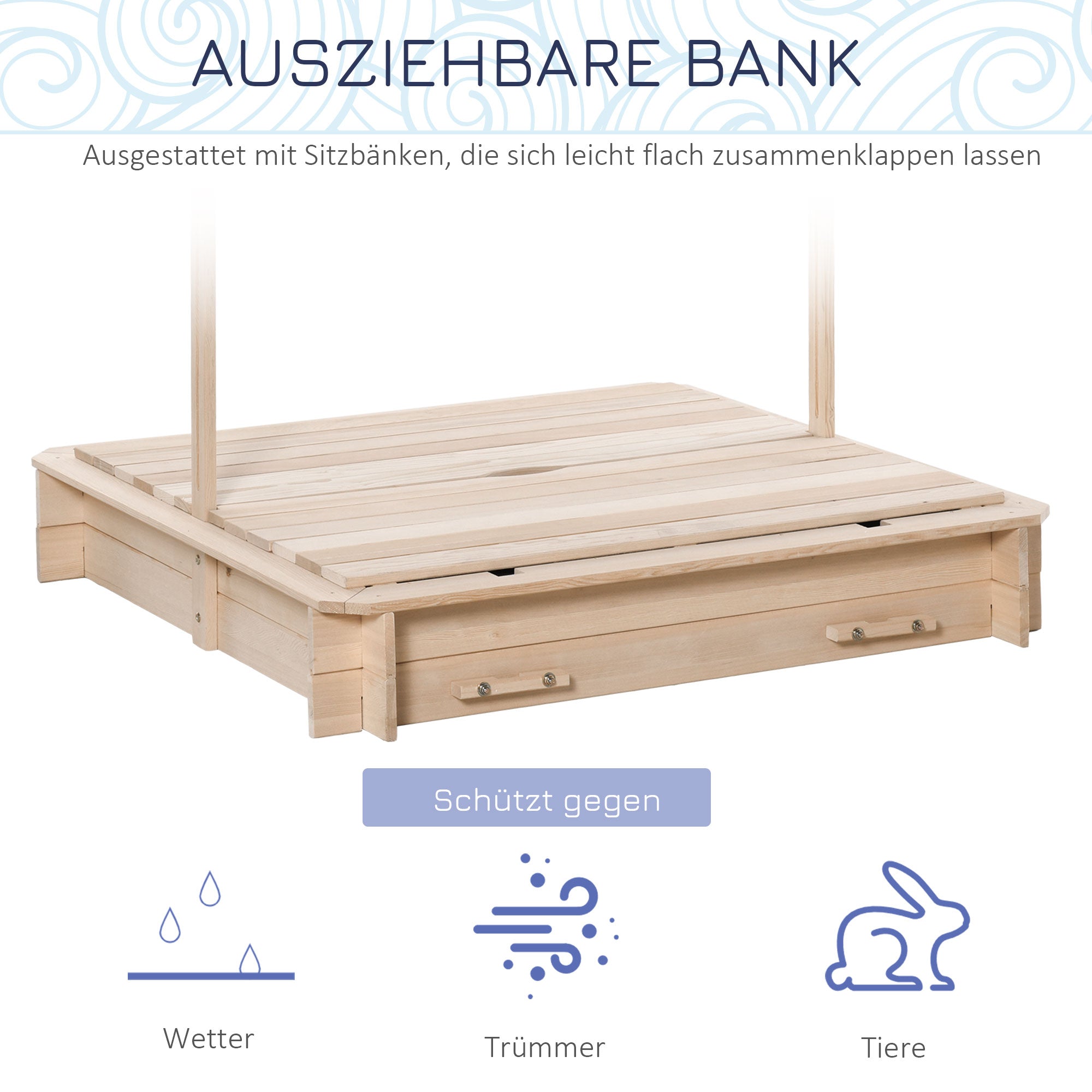 Outsunny Sandkasten Sandkiste aus Holz für Garten Sandkasten mit Dach Felix Kindersandkasten mit Dach abnehmbar Rücklehnen verstellbar Tannenholz 3-7 Jahren 106 x 106 x 115 cm Natur