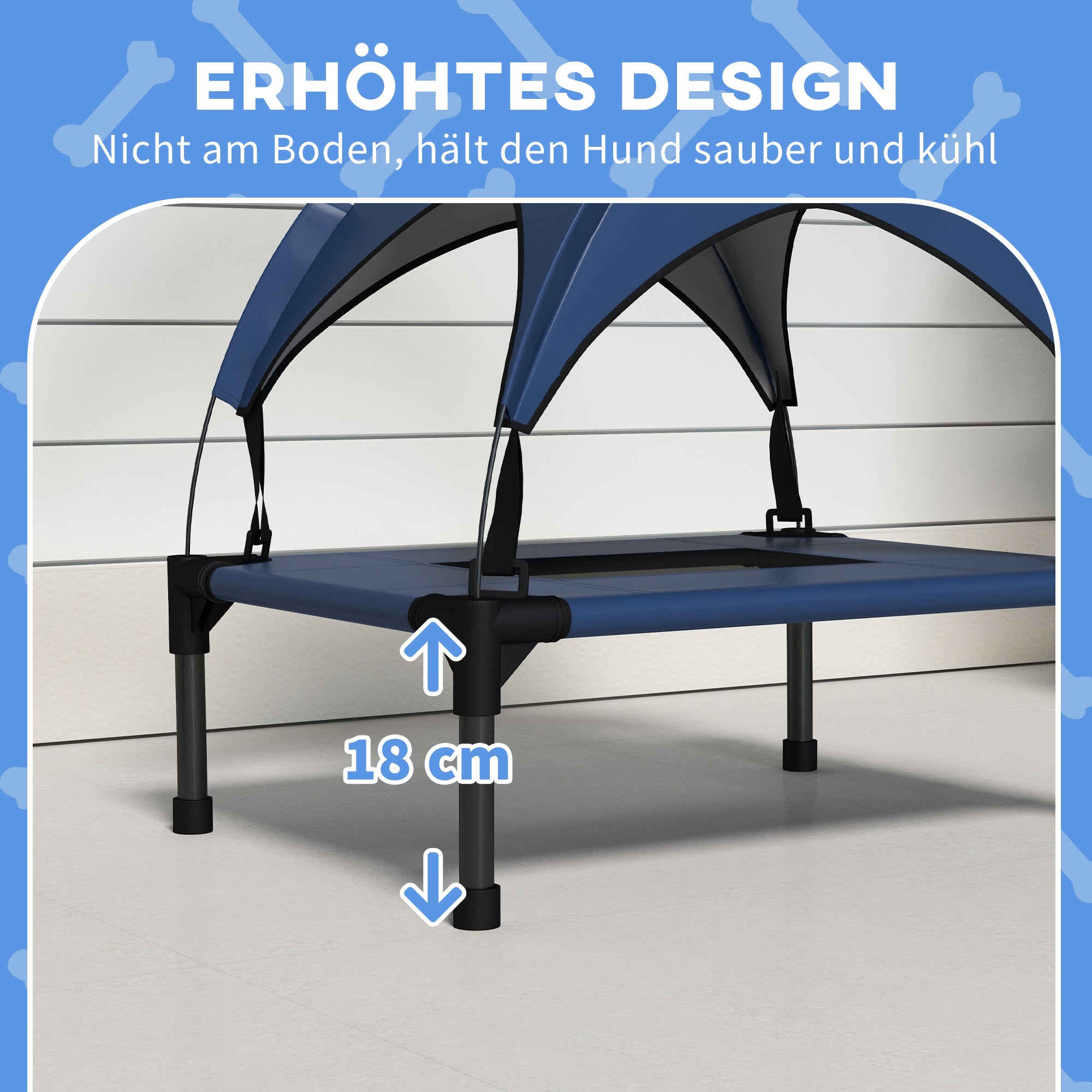 PawHut Hundebett mit Dach, Outdoor, tragbar, wasserabweisend, bis 30 kg, 61 x 46 x 63 cm, Dunkelblau