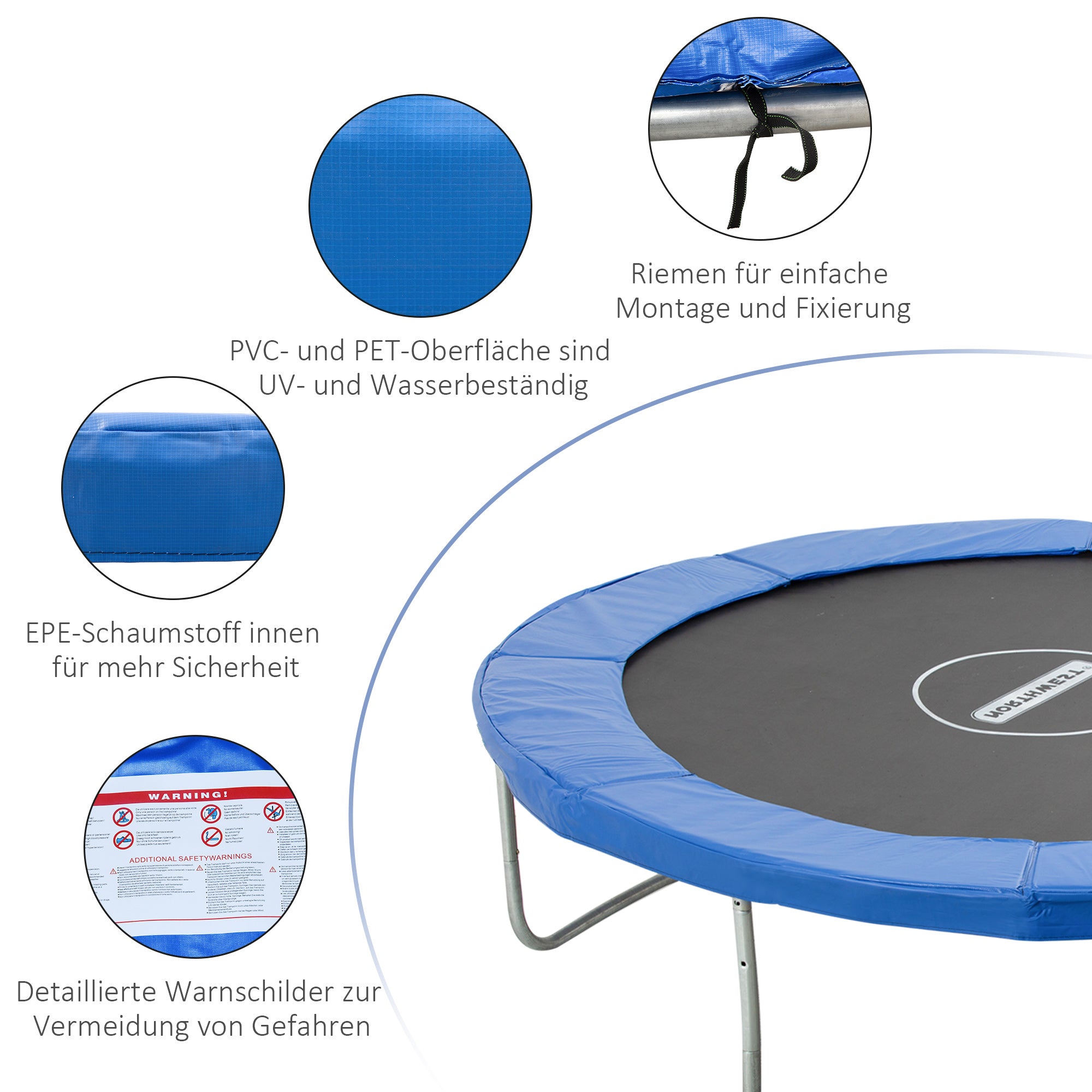 HOMCOM Trampolin Randabdeckung Ø244 cm breit Federabdeckung, Trampolinzubehör Randschutz Sicherheitsnetz Ersatzteile für Gartentrampoline, Blau