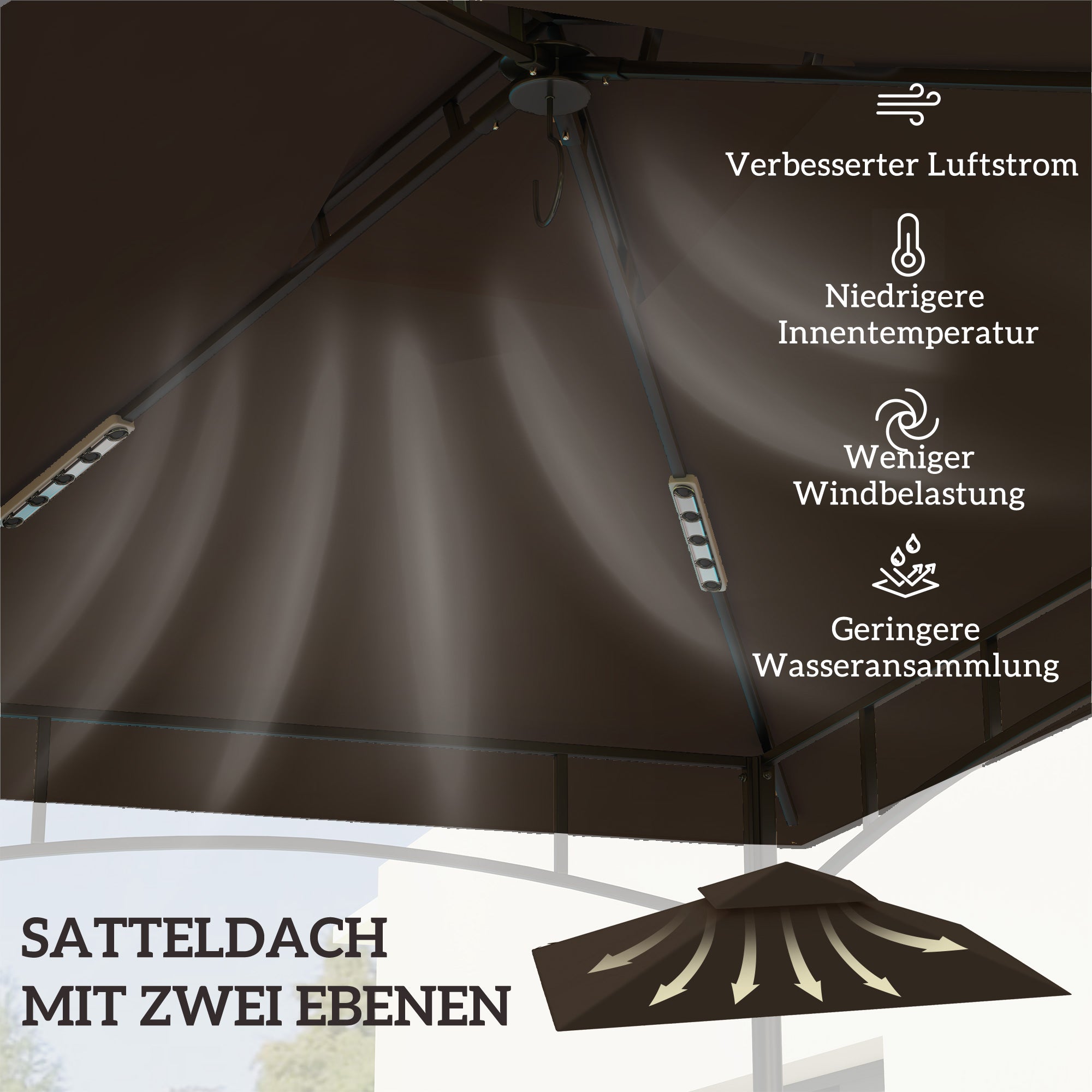Outsunny Ersatzplane für Gartenpavillon, Grillpavillon-Ersatzdach für 152 x 244 cm Gestelle, UPF50+ Schutz, Polyester, Kaffee