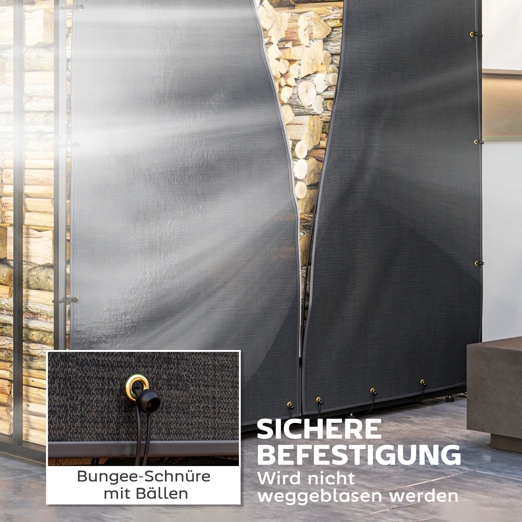 Outsunny Abdeckung für Brennholzregal, 2er-Set, wetterfest & staubdicht, 174x173 & 174x161,5, Schwarz