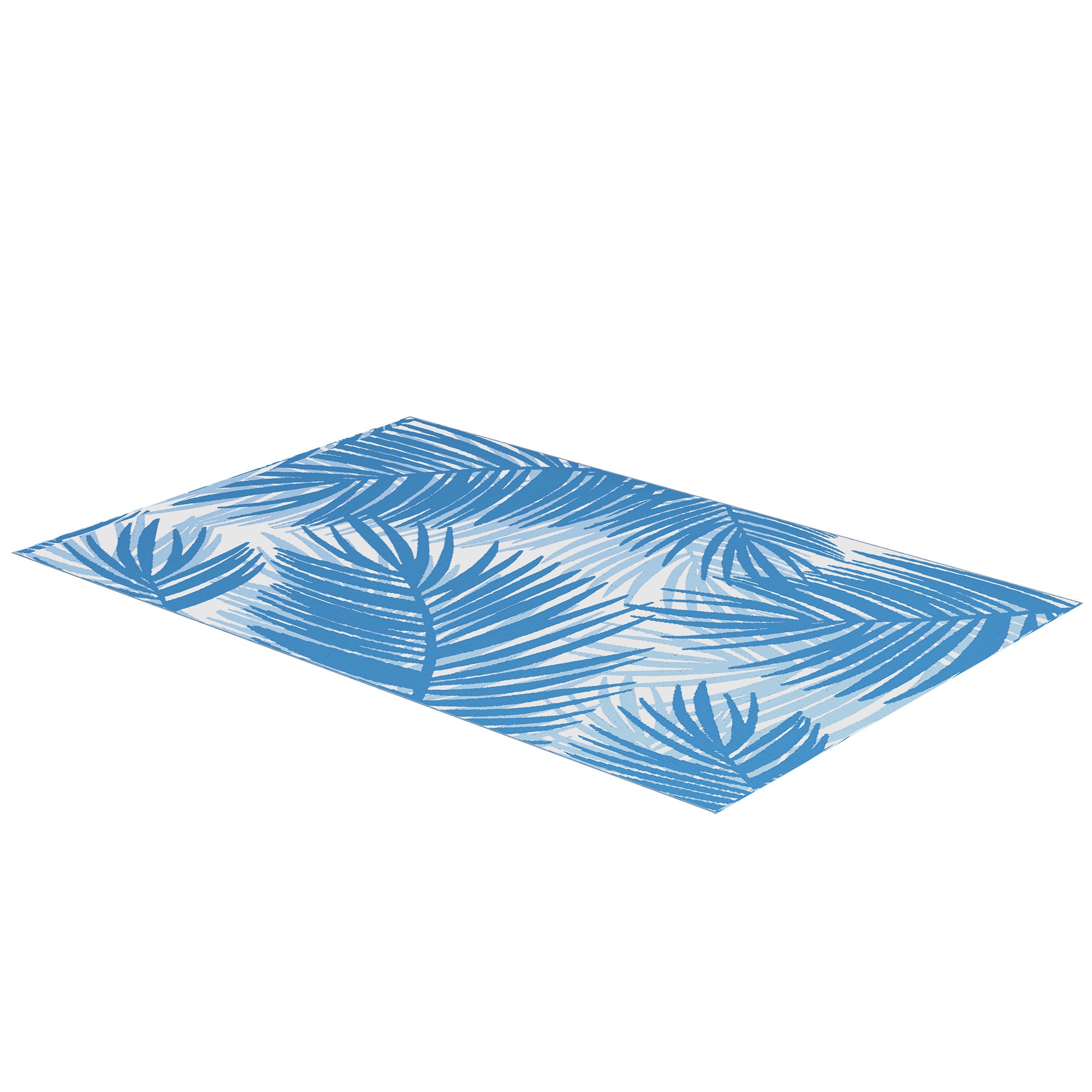 Outsunny Outdoor Wendeteppich, wasserfest, Blattmuster, 182x274cm, Blau/Creme