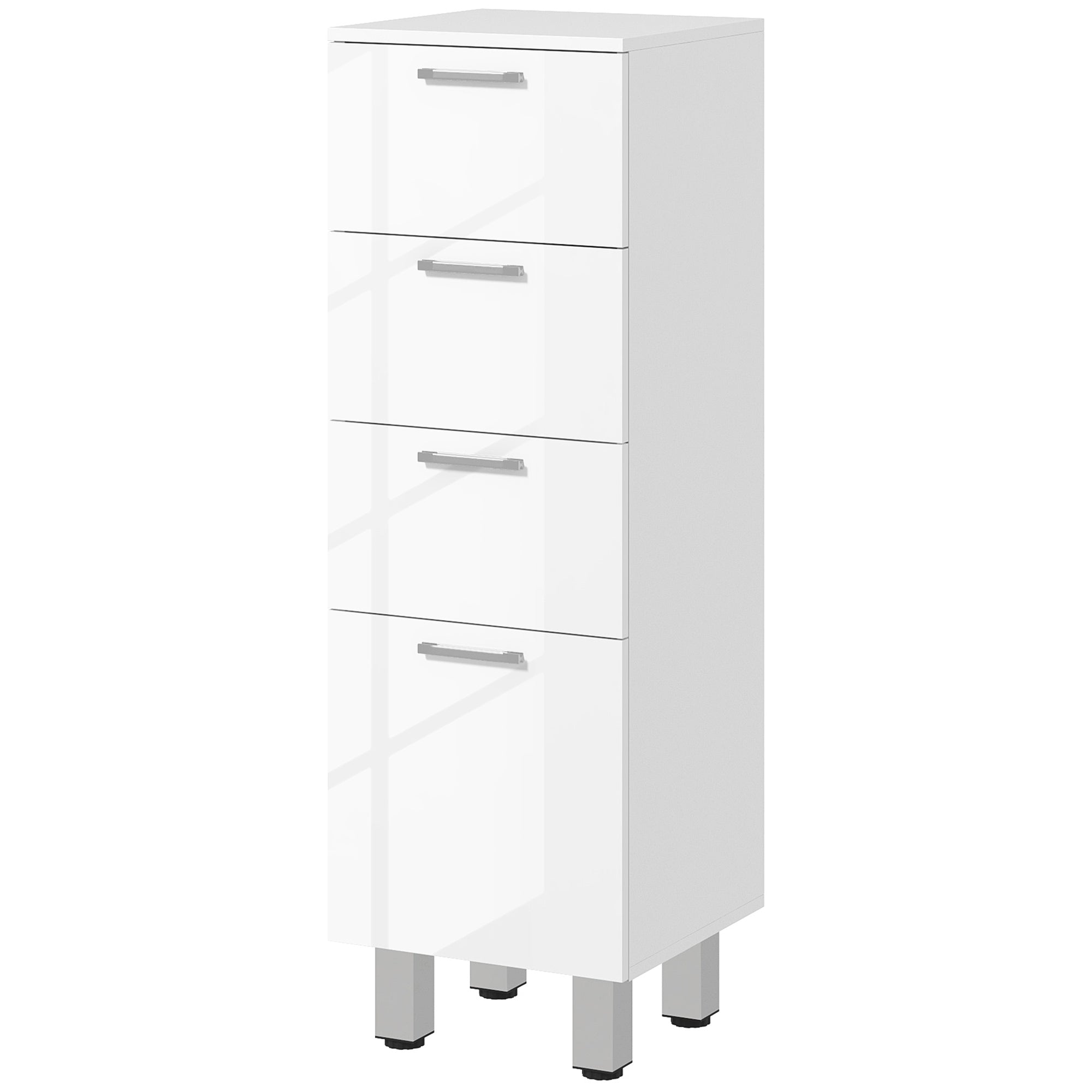 kleankin Badezimmerschrank, Badschrank, 4 Schubladen, Spanplatte, glatt, Weiß