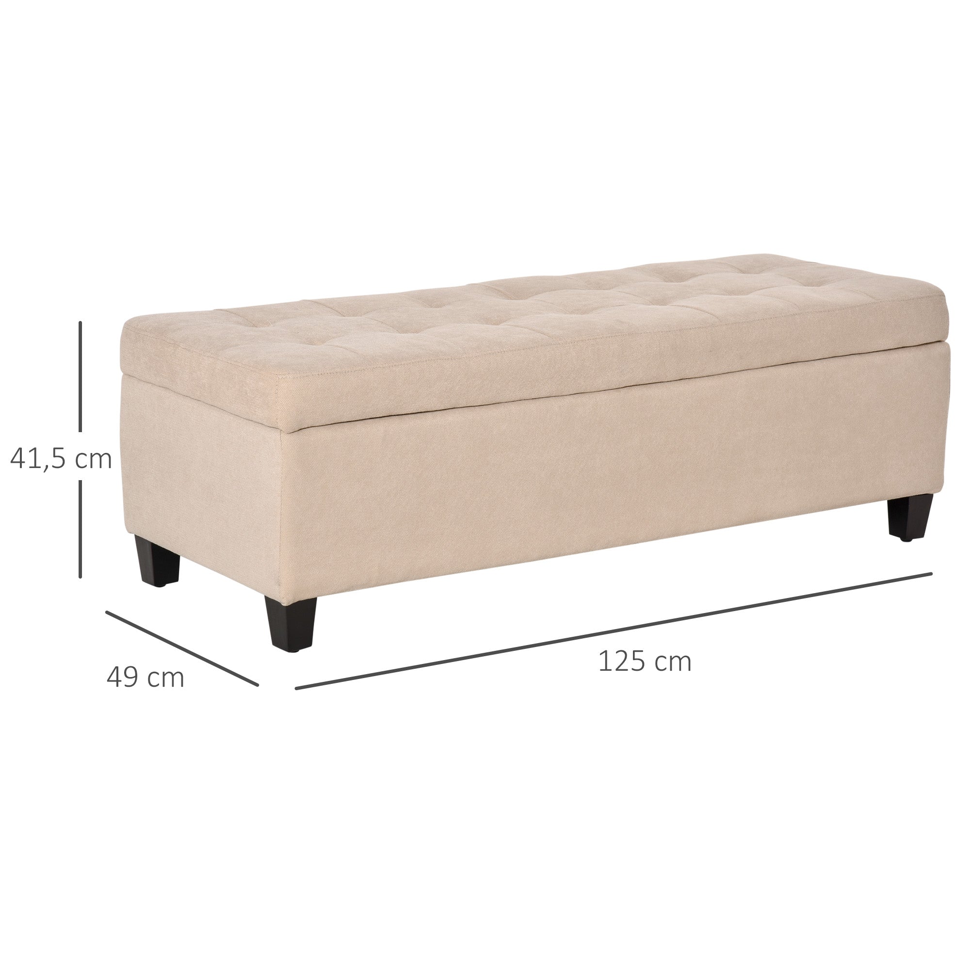 HOMCOM Polsterbank mit Stauraum, Knopfheftung, bis 120 kg, 125 x 49 x 41,5 cm, Beige