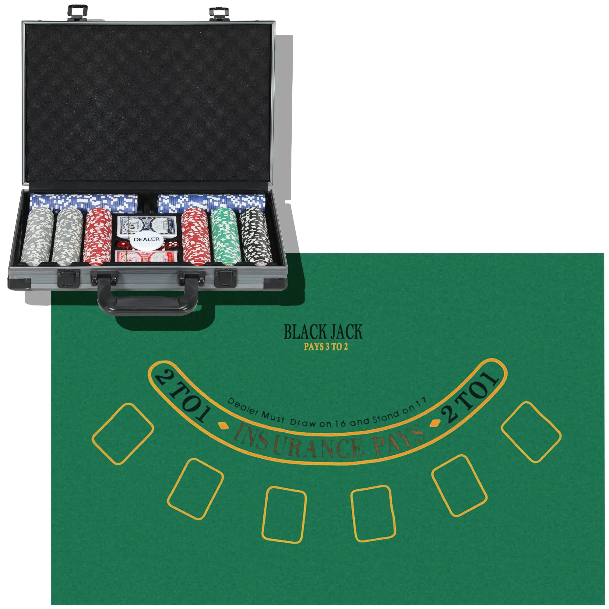 SPORTNOW Poker-Set, Pokerkoffer, 400 Chips, 2 Kartendecks, 5 Würfel, Dealer-Scheibe, Unterlage