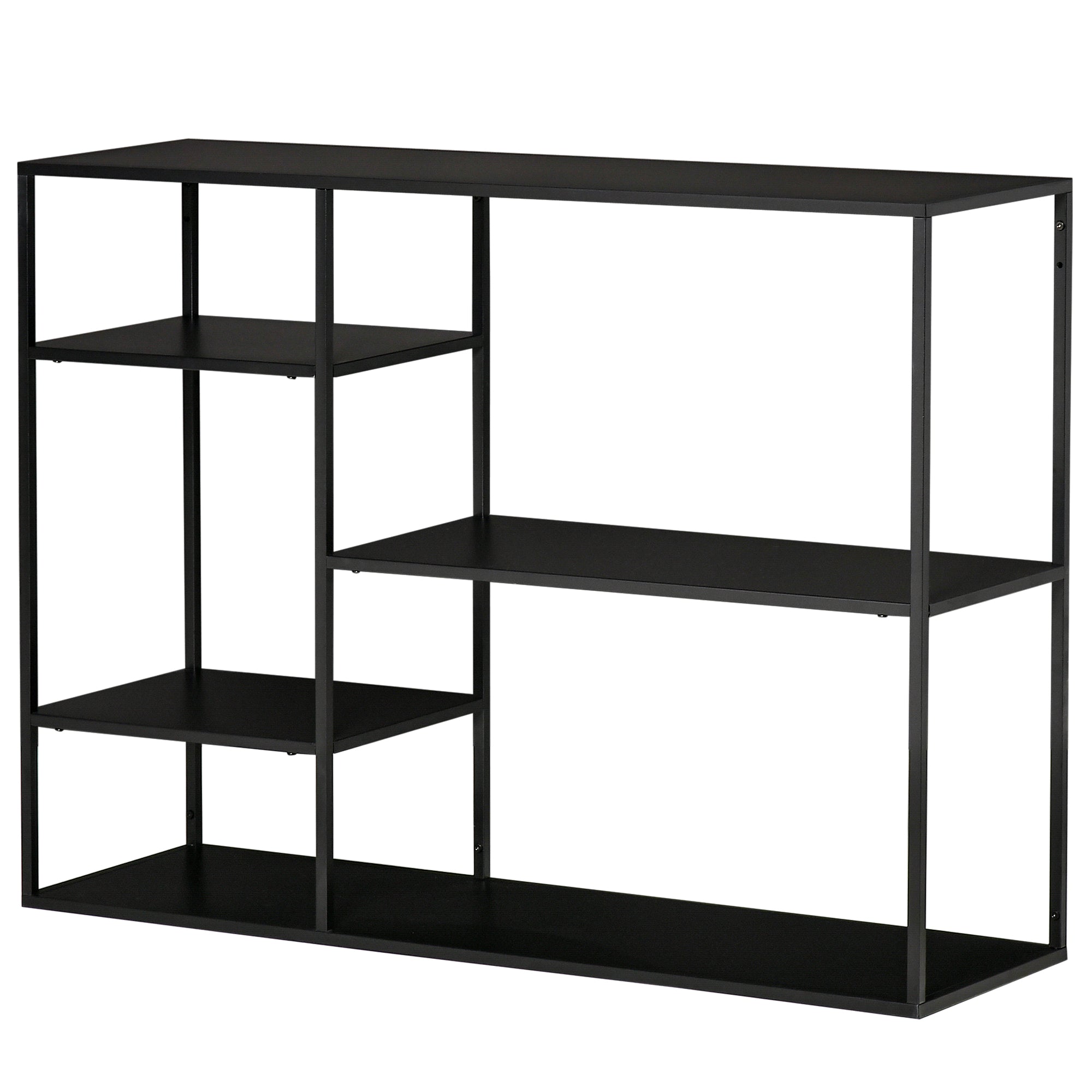 HOMCOM Standregal Bücherregal mit 5 offenen Fächern, Aufbewahrungsregal mit Metallrahmen, Würfelregal für Küche, Wohnzimmer, Schwarz, 120 x 35 x 87,5 cm