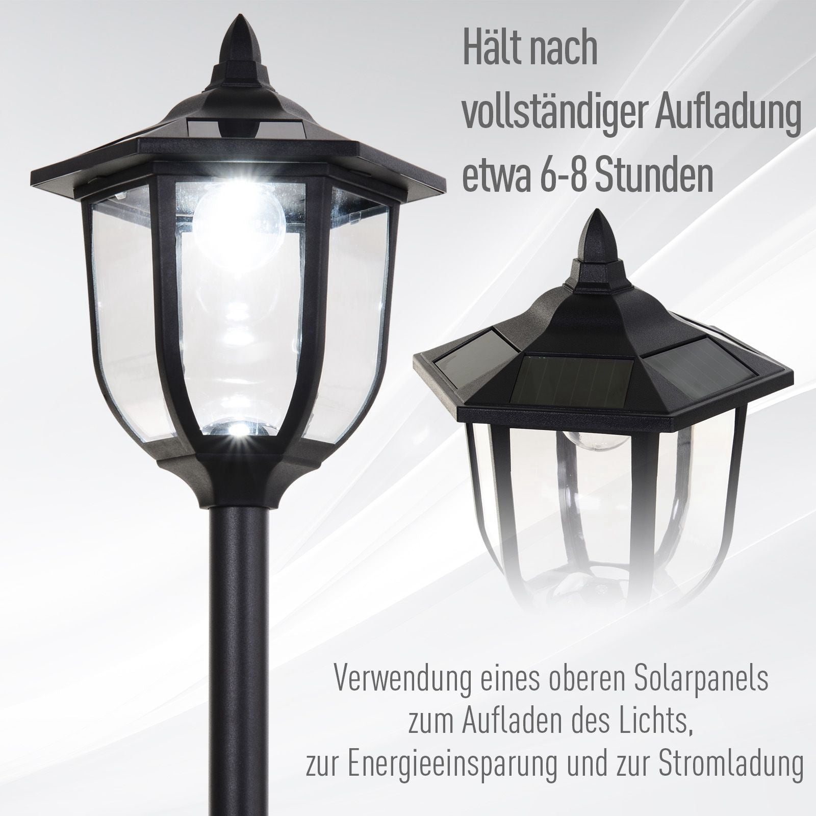 Outsunny Solar LED Gartenlaterne, Laterne aus Kunststoff, Außenleuchte für Innen und Außen 177 cm hoch, Gartenleuchte, 30/60 Lumen, für Garten Balkon Deko Schwarz