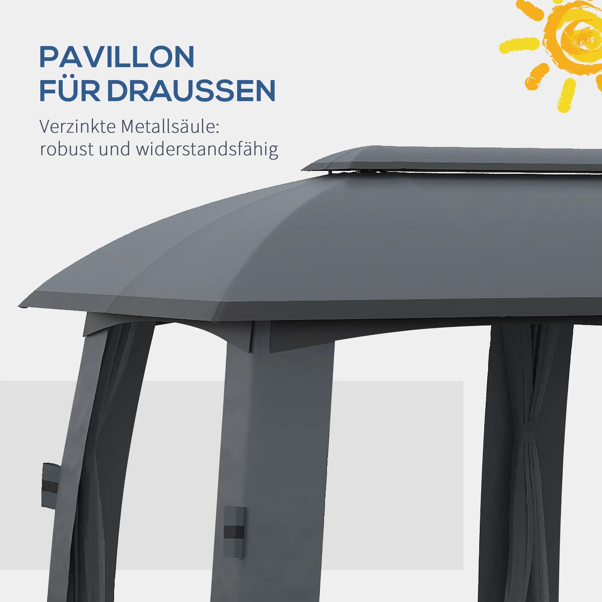 Outsunny Pavillon, Partyzelt, mit Fliegennetzen, Winddach, bis 15 Personen, dunkelgrau, 3 x 6 x 3 m