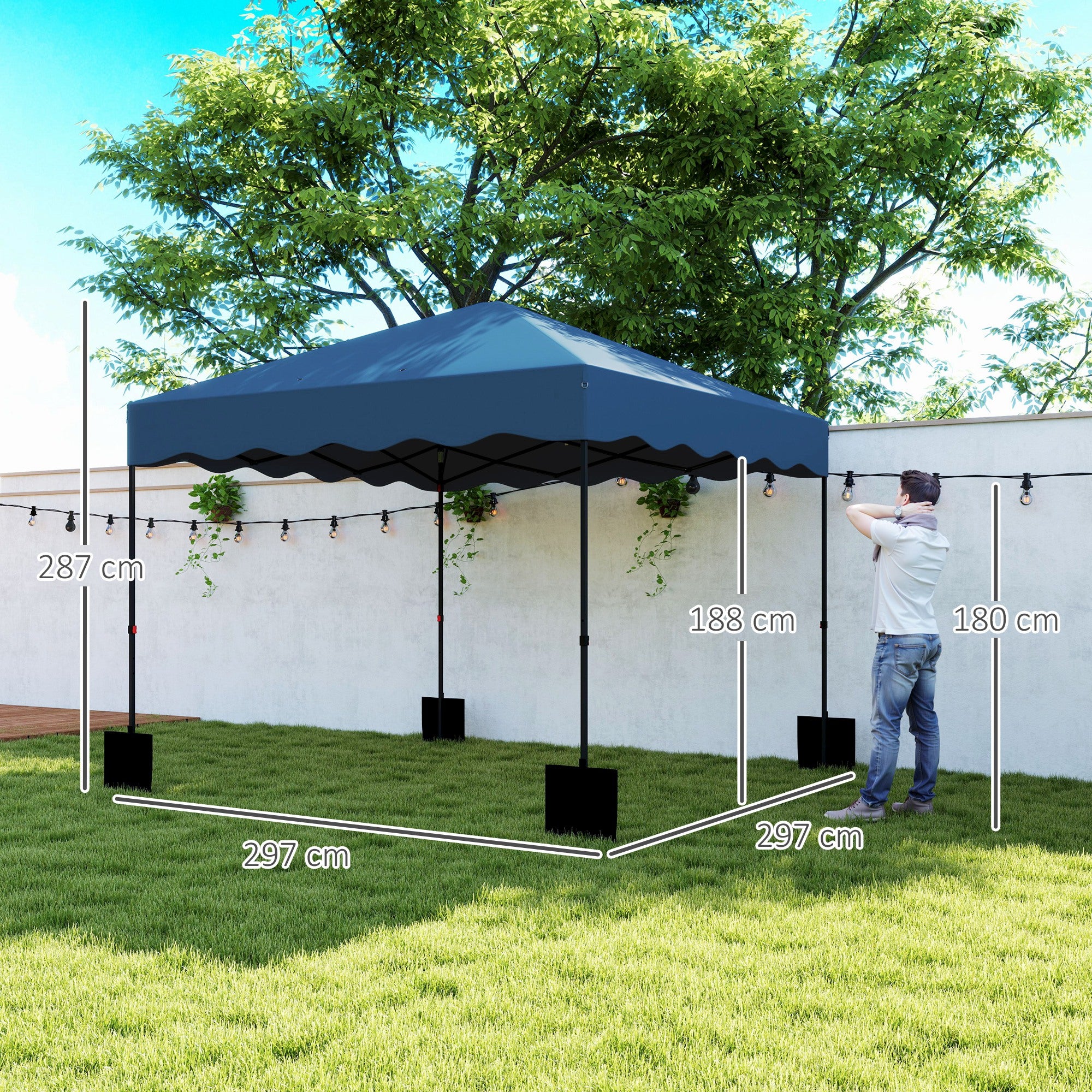Outsunny 3 x 3 m Pop-up-Pavillon, Höhenverstellbares Gartenzelt, mit Rolltasche, für Garten, Terrasse, Metall, Stoff, Dunkelblau