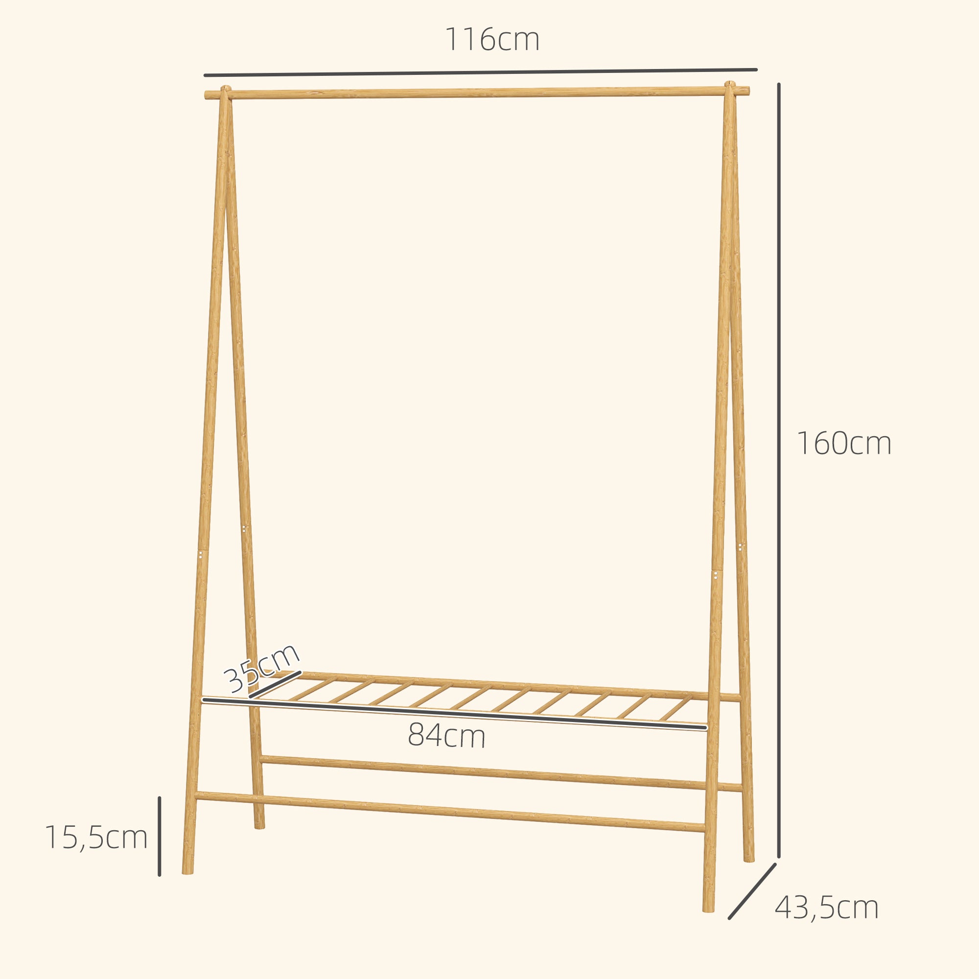 HOMCOM Bambus-Kleiderständer mit Schuhregal und Haken, freistehend, für Eingangsbereich, Schlafzimmer, Naturholz