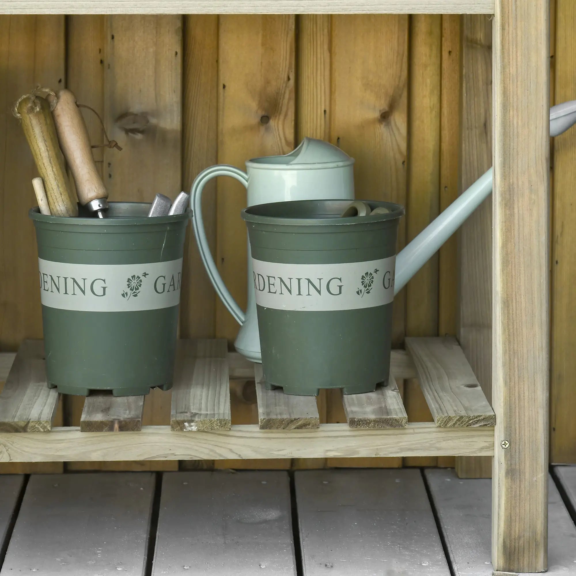 Outsunny Hochbeet, Erhöhter Pflanzkübel aus Holz mit unterem Regal, robuste Konstruktion, Ablauflöcher, 91L x 51B x 76H cm, Grün